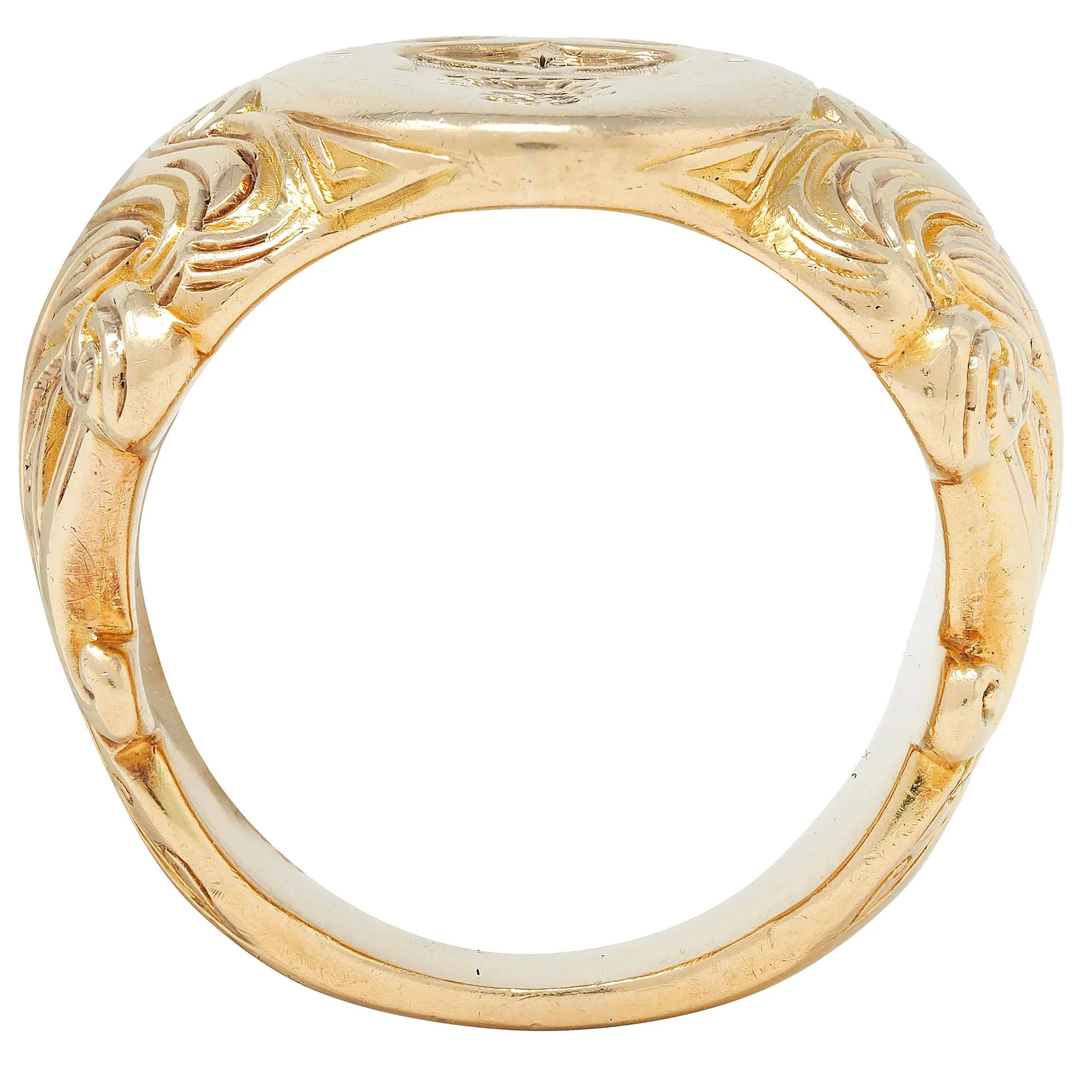 Victorian 14 Karat Yellow Gold Antique Heraldic Unisex Signet Ring - Image 5