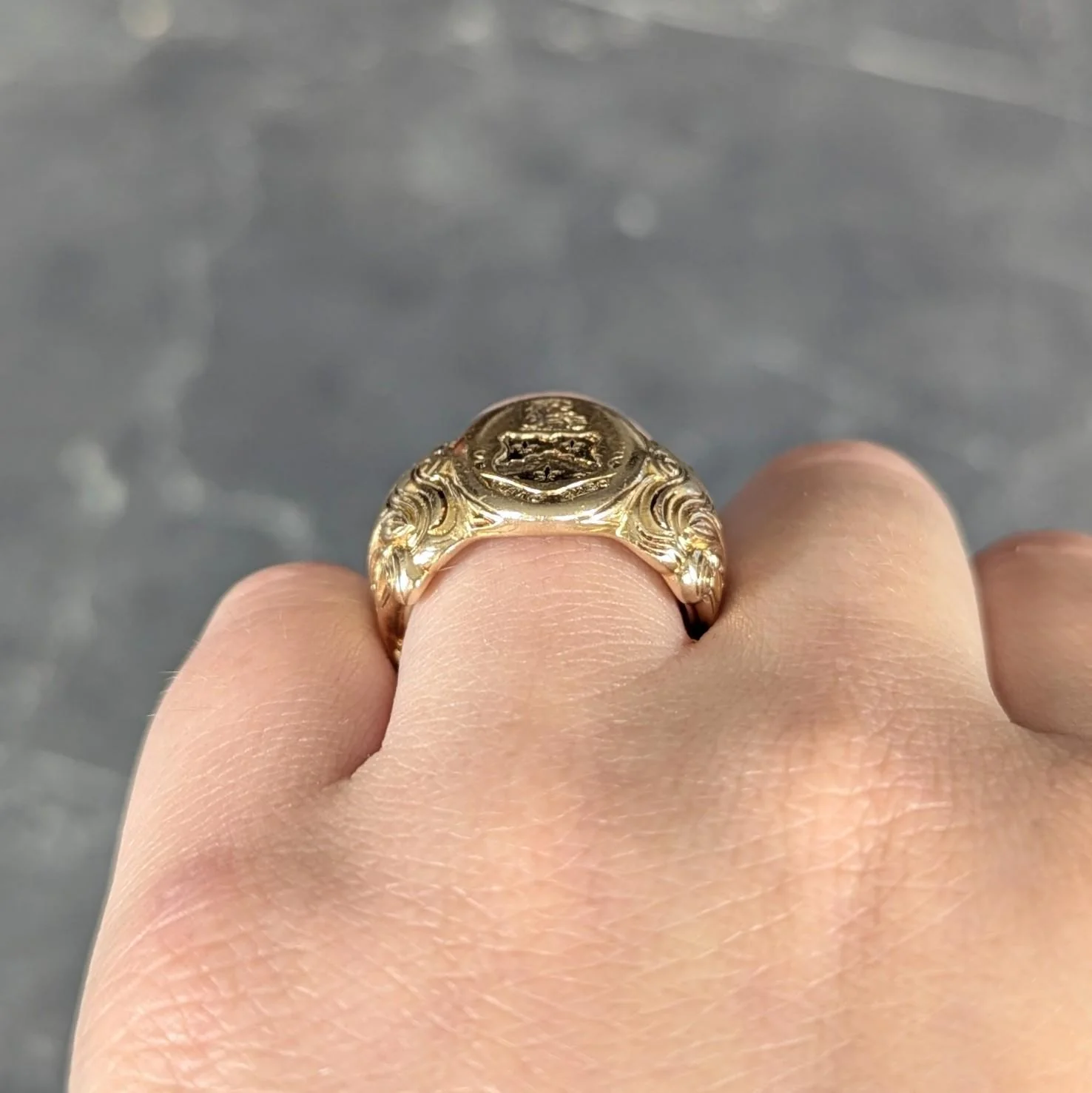 Victorian 14 Karat Yellow Gold Antique Heraldic Unisex Signet Ring - Image 7
