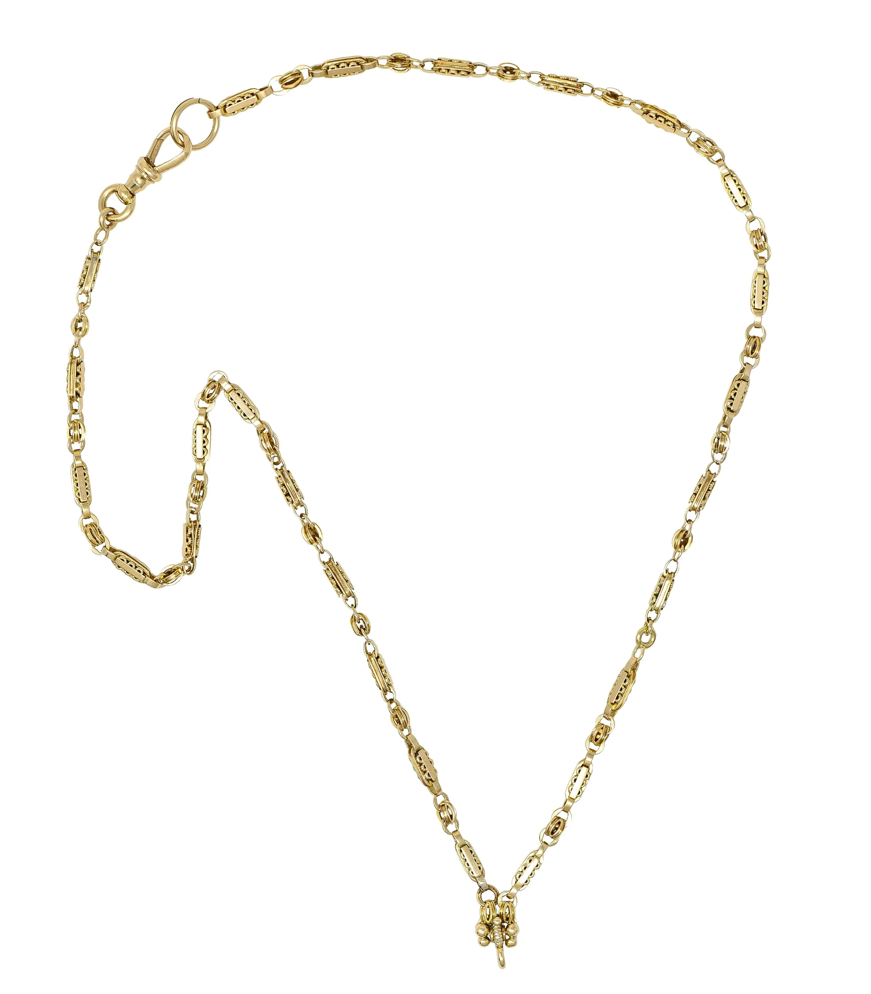 Victorian 14 Karat Yellow Gold Fancy Bar Link Antique Fob Chain Necklace - Image 2