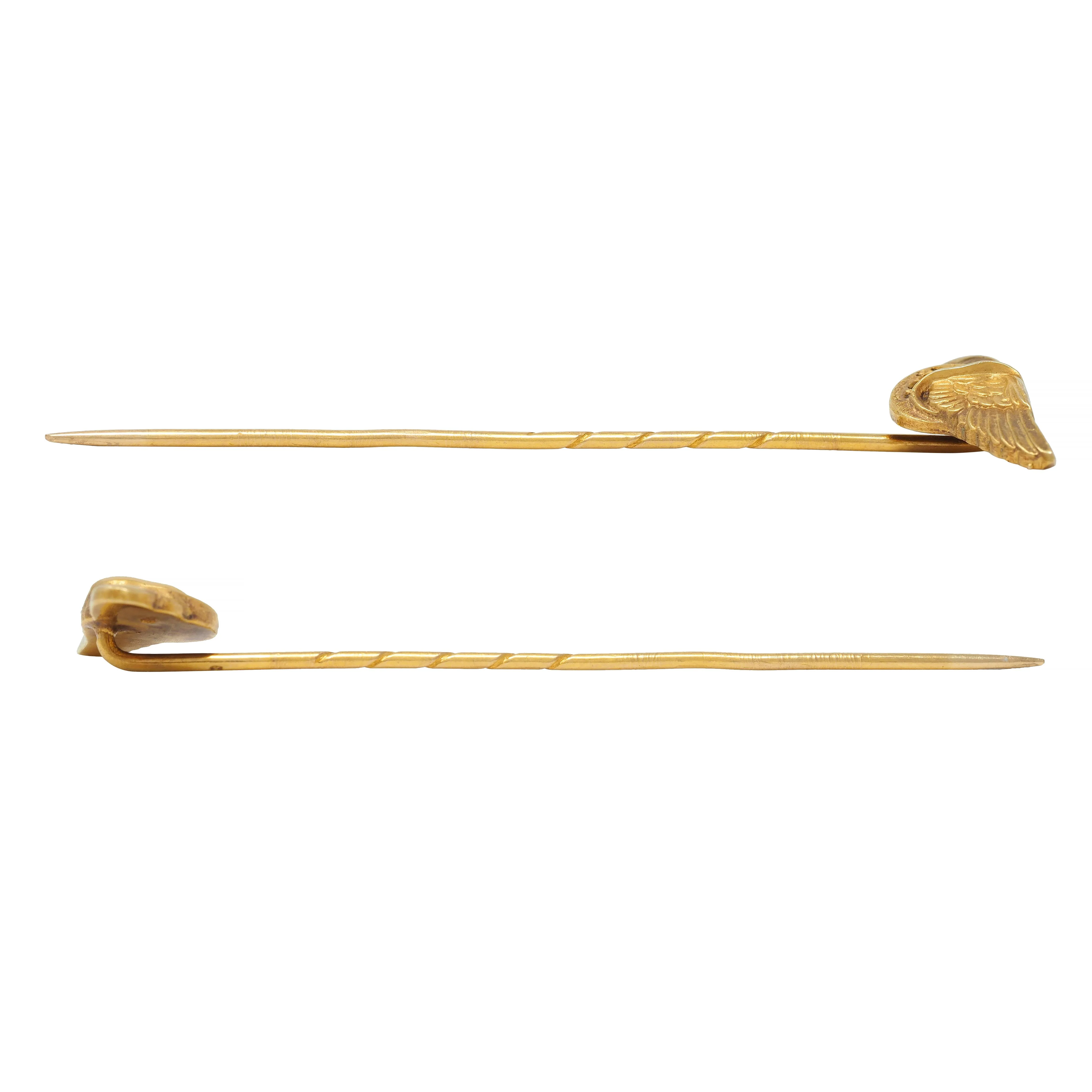 Victorian 14 Karat Yellow Gold Greek Winged Wheel Of Hermes Antique Stickpin - Image 9