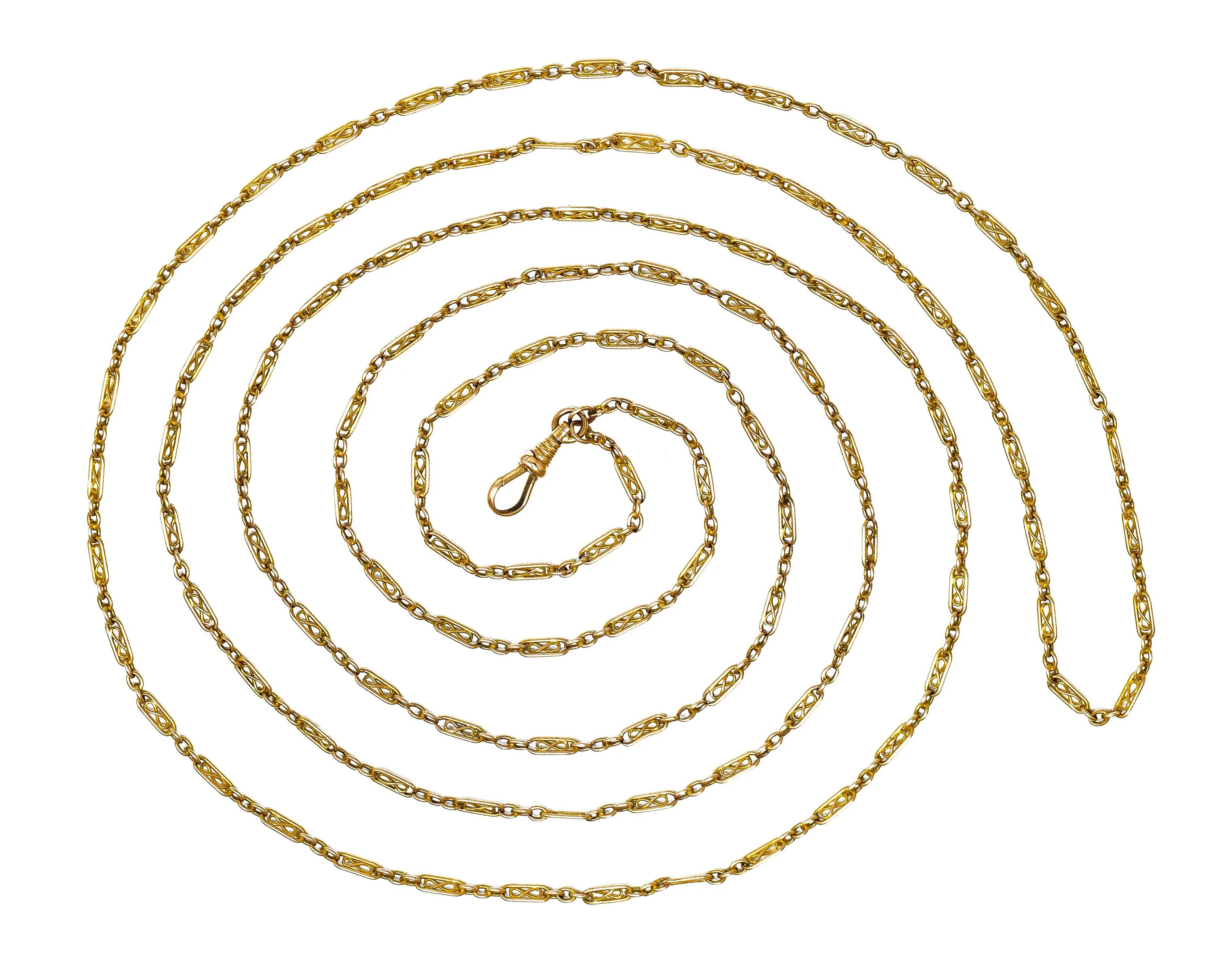 Victorian 14 Karat Yellow Gold Infinity Link 64 1/2 IN Long Antique Fob Chain Necklace - Image 3