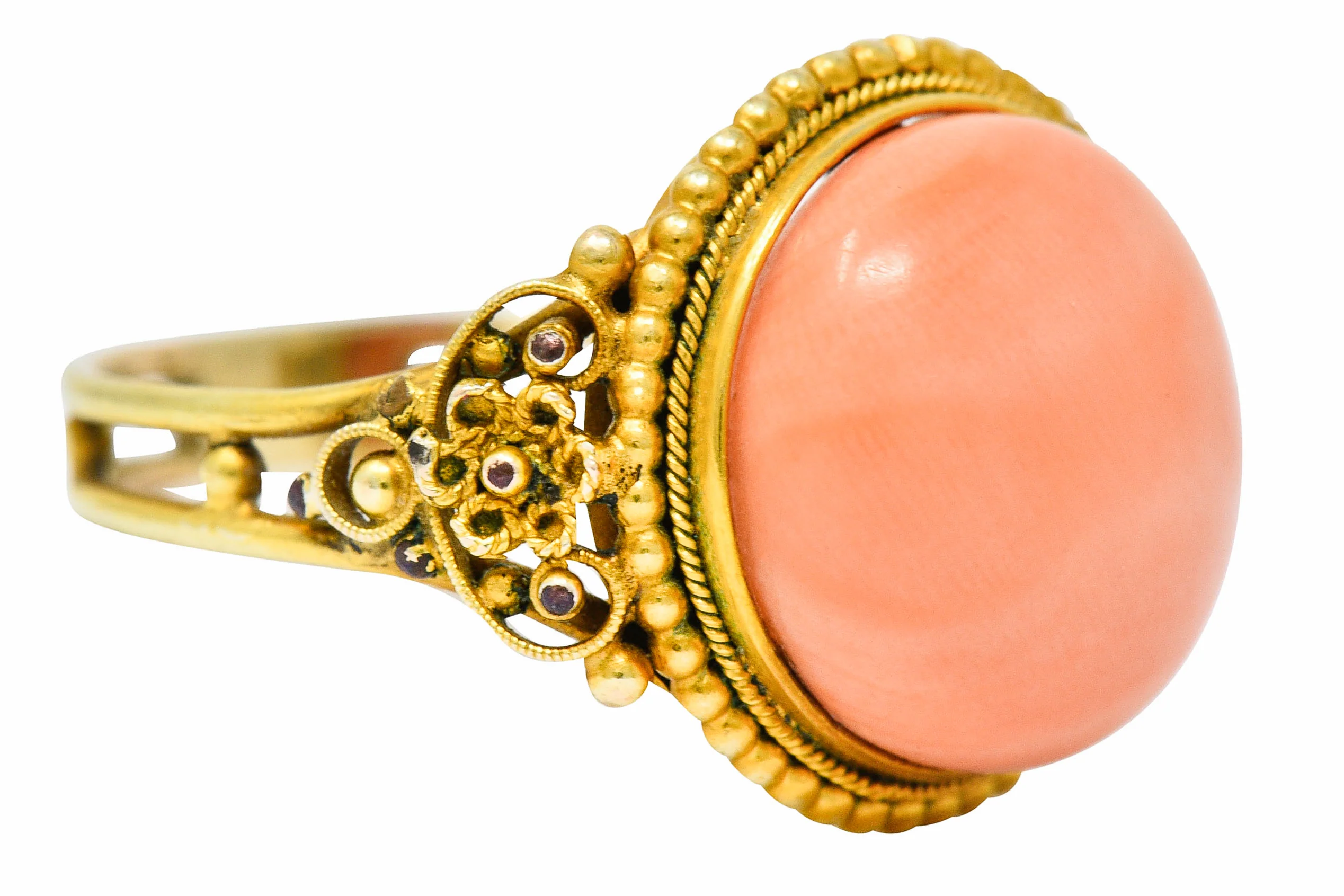 Victorian 14 Karat Yellow Gold Orange Coral Cocktail Ring - Image 3