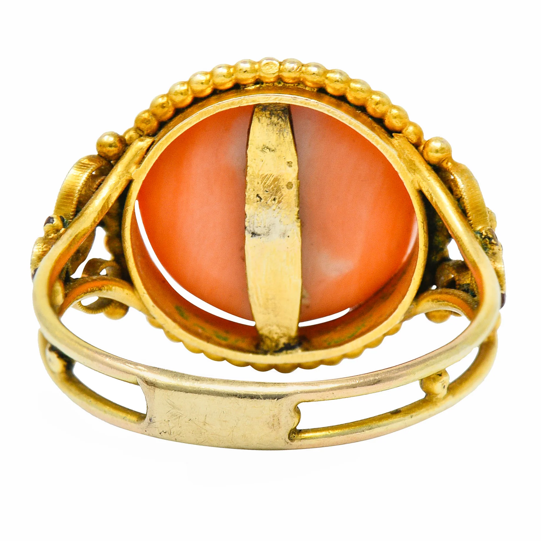 Victorian 14 Karat Yellow Gold Orange Coral Cocktail Ring - Image 5