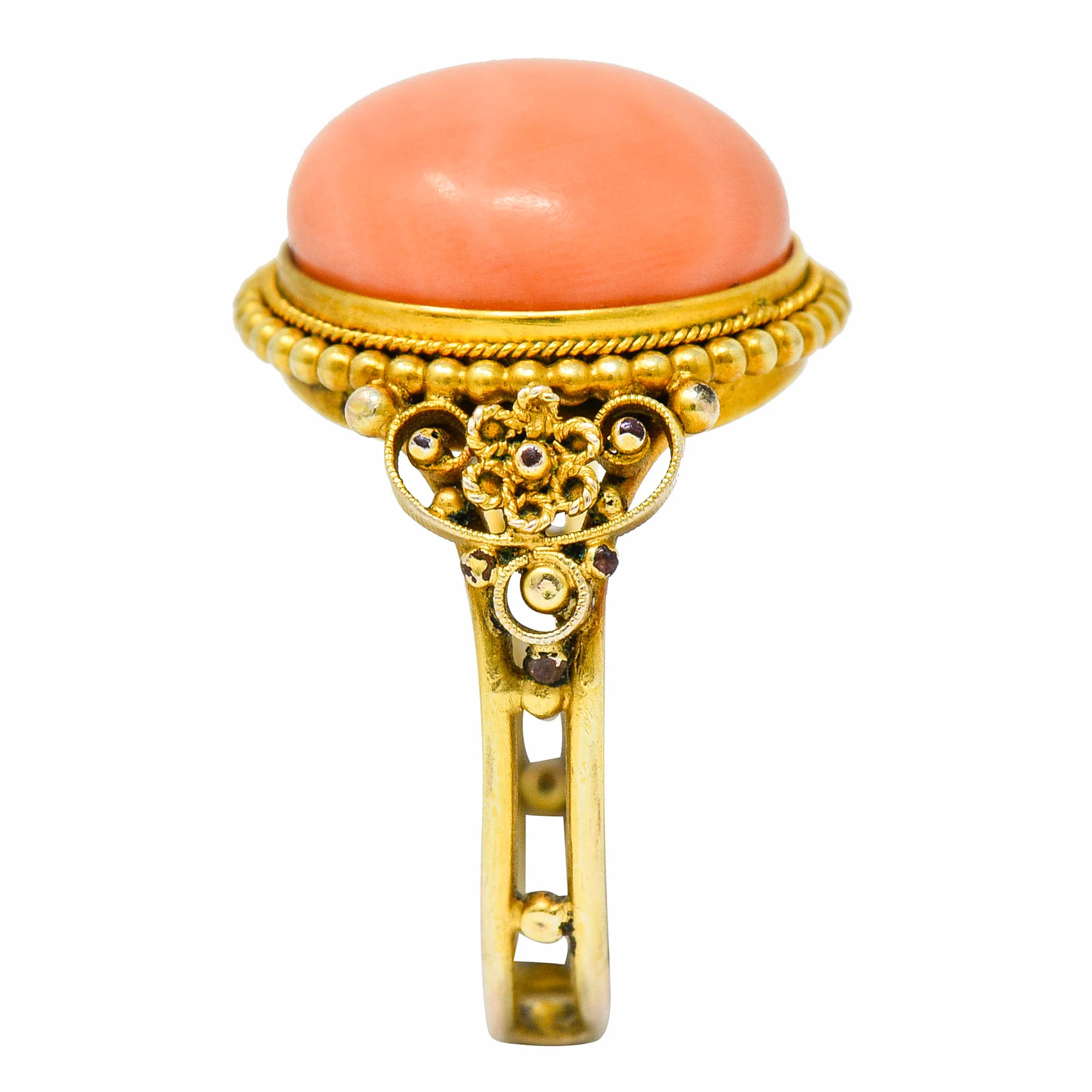 Victorian 14 Karat Yellow Gold Orange Coral Cocktail Ring - Image 9