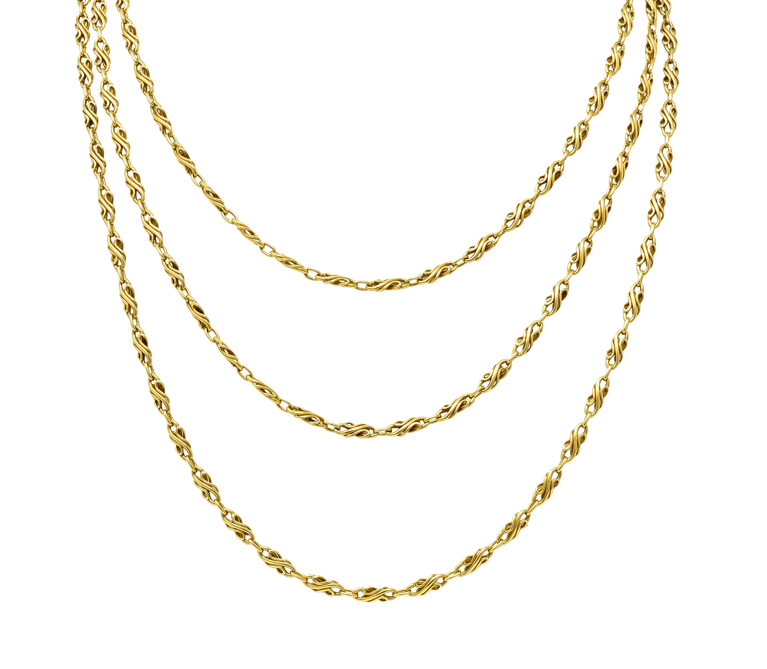 Victorian 18 Karat Yellow Gold 55 1/2 Inch Long Scrolling S Link Antique Chain Necklace - Image 8