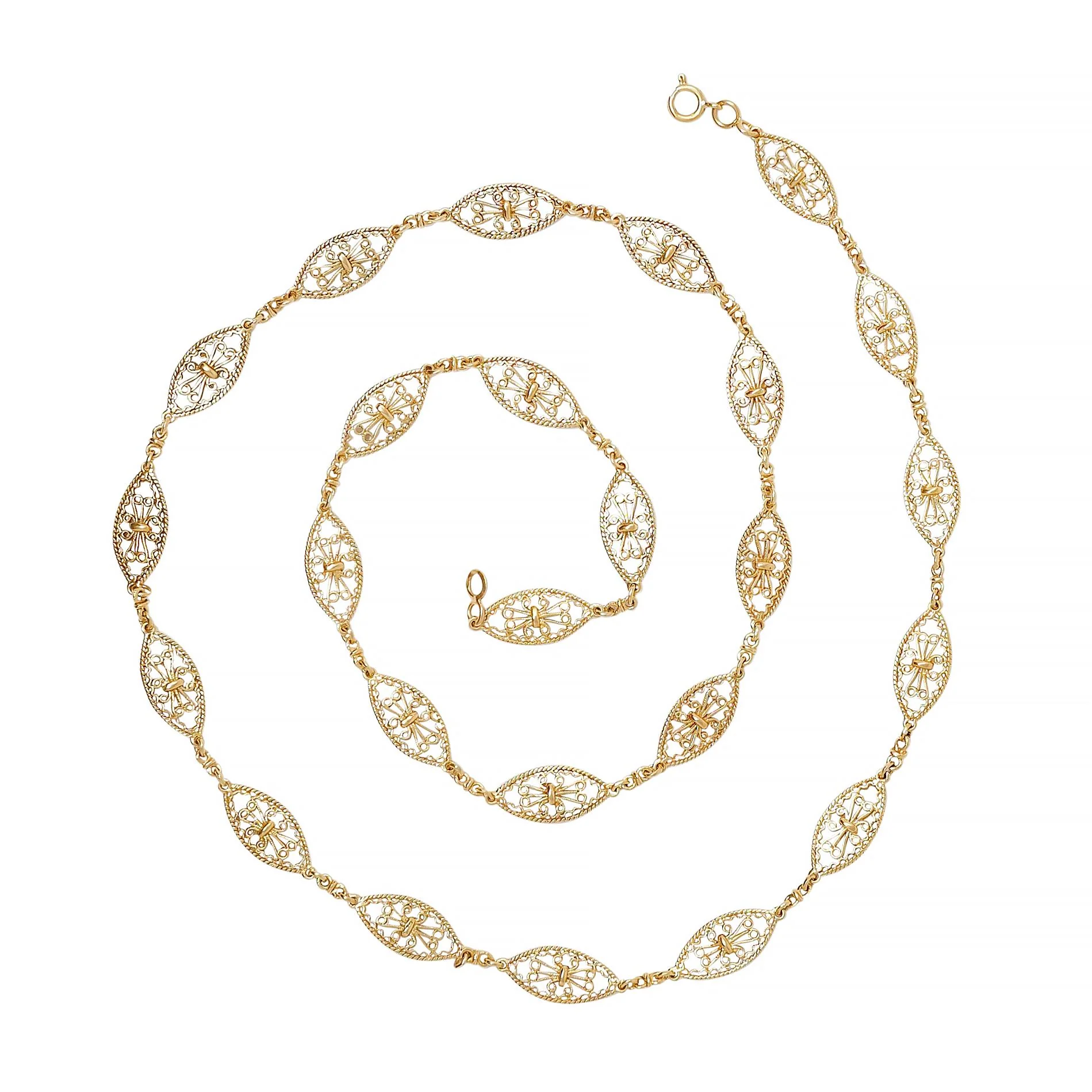 Victorian 18 Karat Yellow Gold Antique Fancy Rope Navette Link Chain Necklace - Image 3