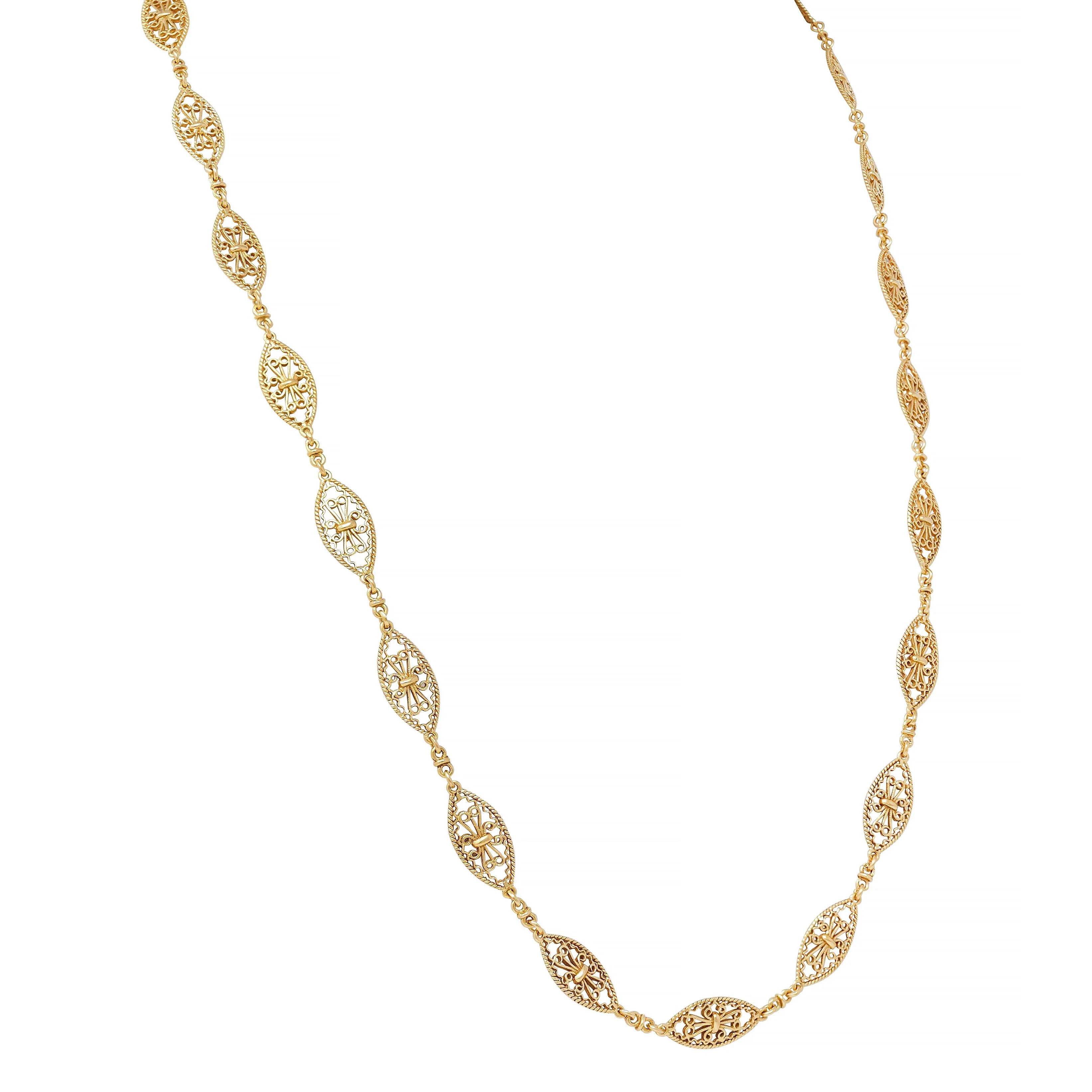 Victorian 18 Karat Yellow Gold Antique Fancy Rope Navette Link Chain Necklace - Image 4