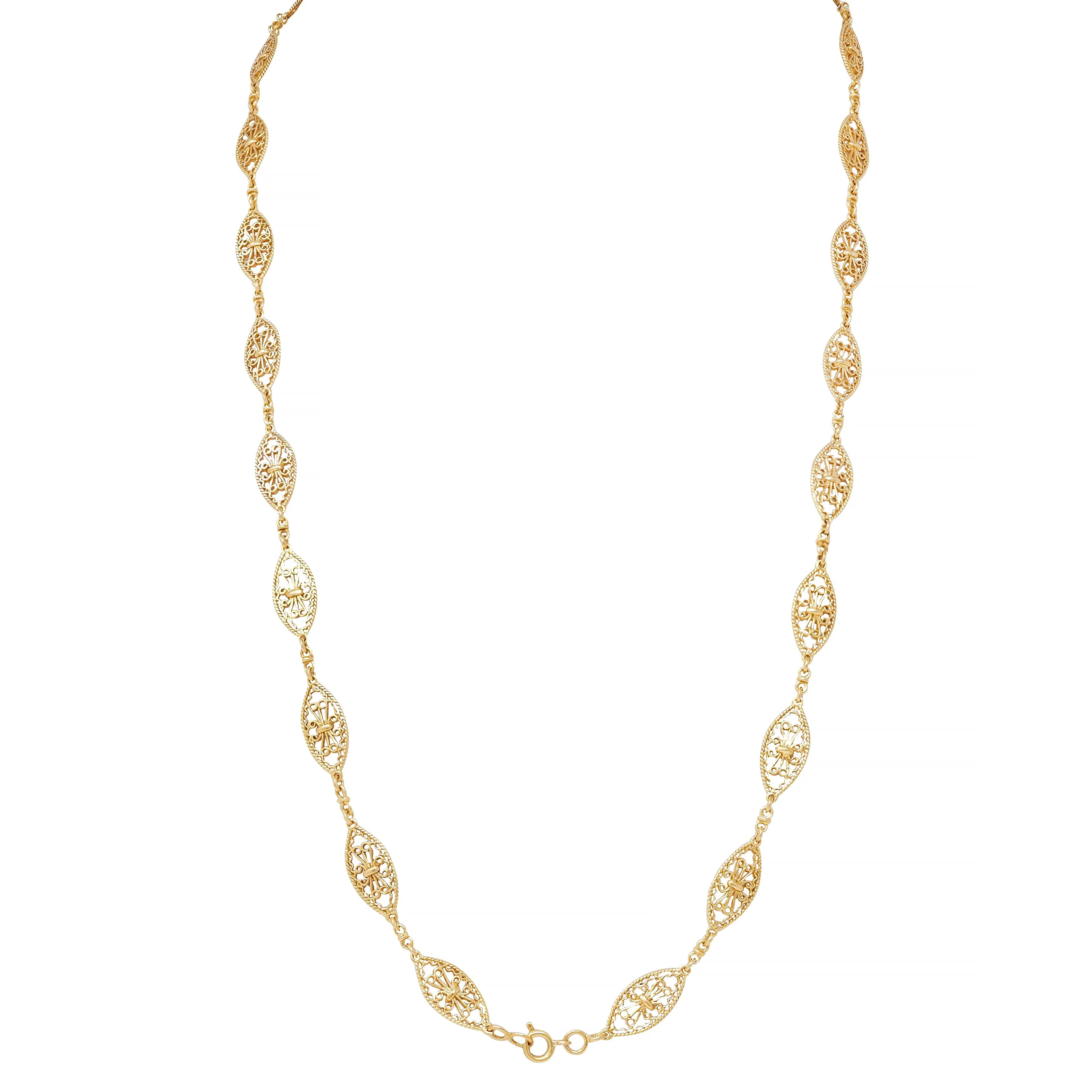 Victorian 18 Karat Yellow Gold Antique Fancy Rope Navette Link Chain Necklace - Image 5