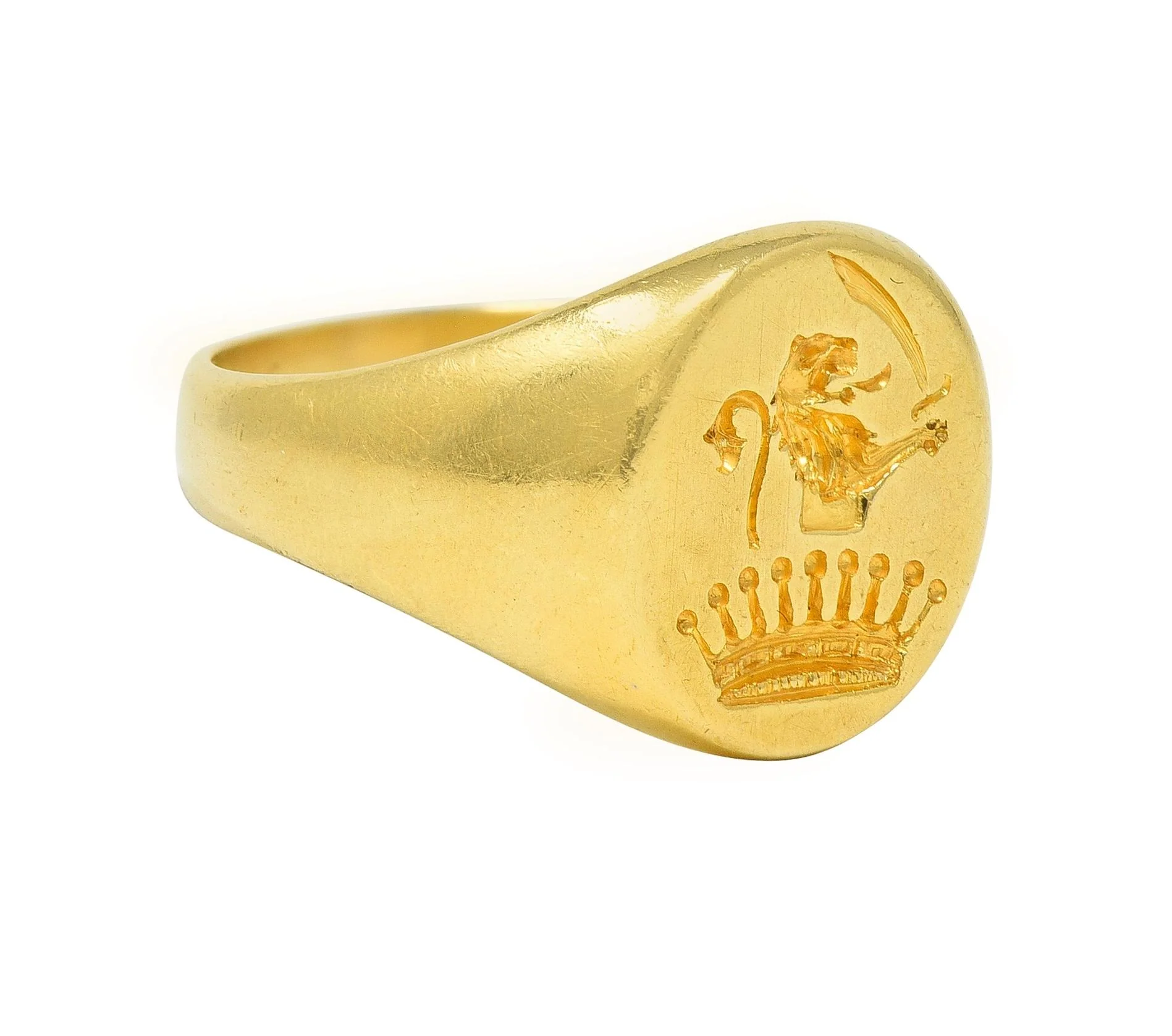 Victorian 18 Karat Yellow Gold Heraldic Lion Intaglio Antique Unisex Signet Ring - Image 2