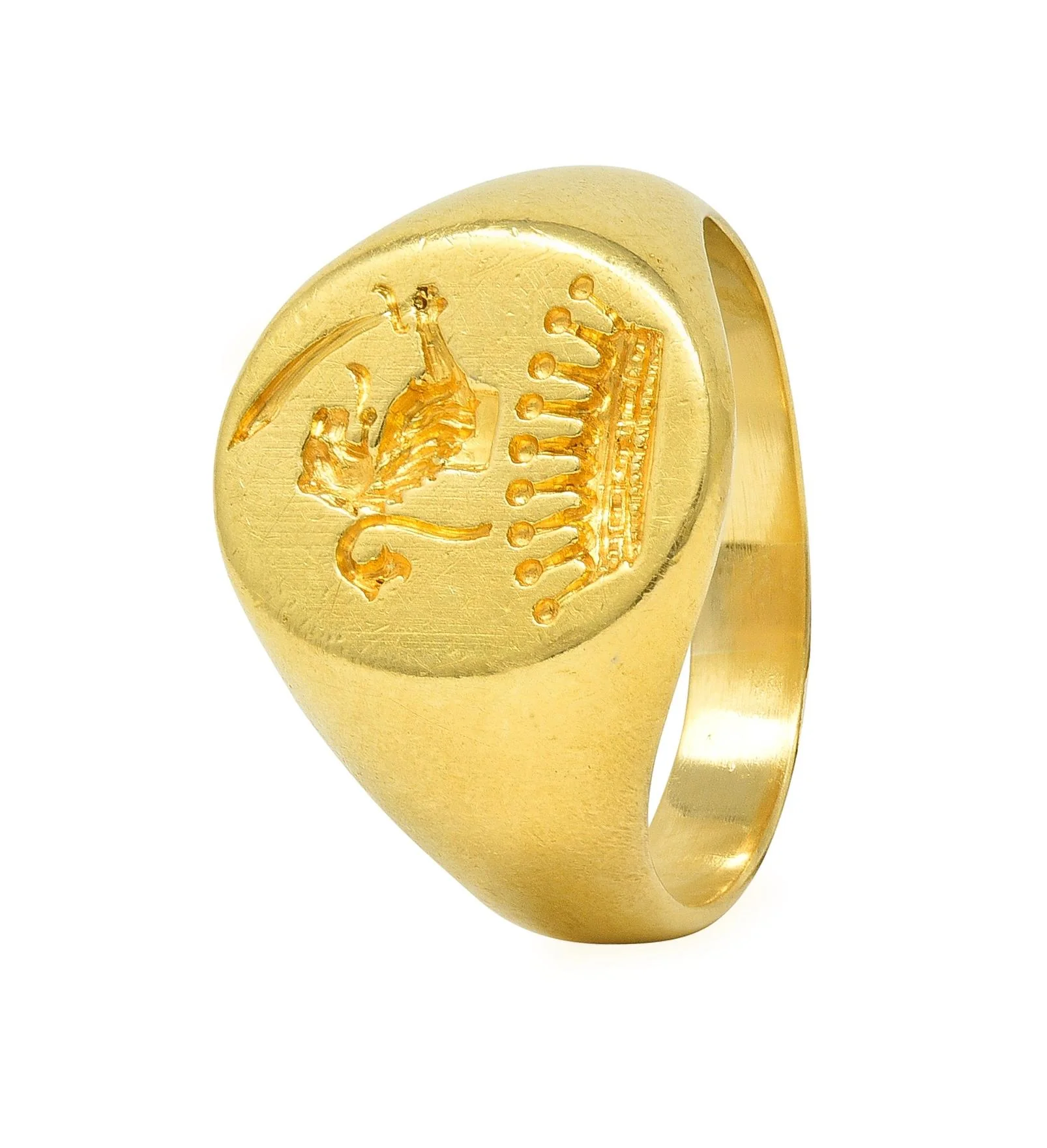 Victorian 18 Karat Yellow Gold Heraldic Lion Intaglio Antique Unisex Signet Ring - Image 9