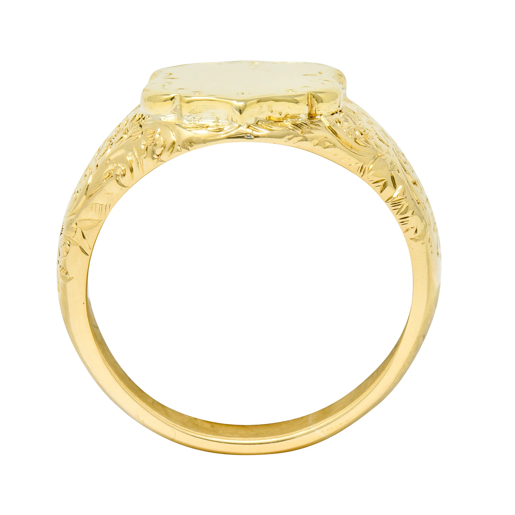 Victorian 18 Karat Yellow Gold Unisex Floral Shield Unisex Signet Ring - Image 7
