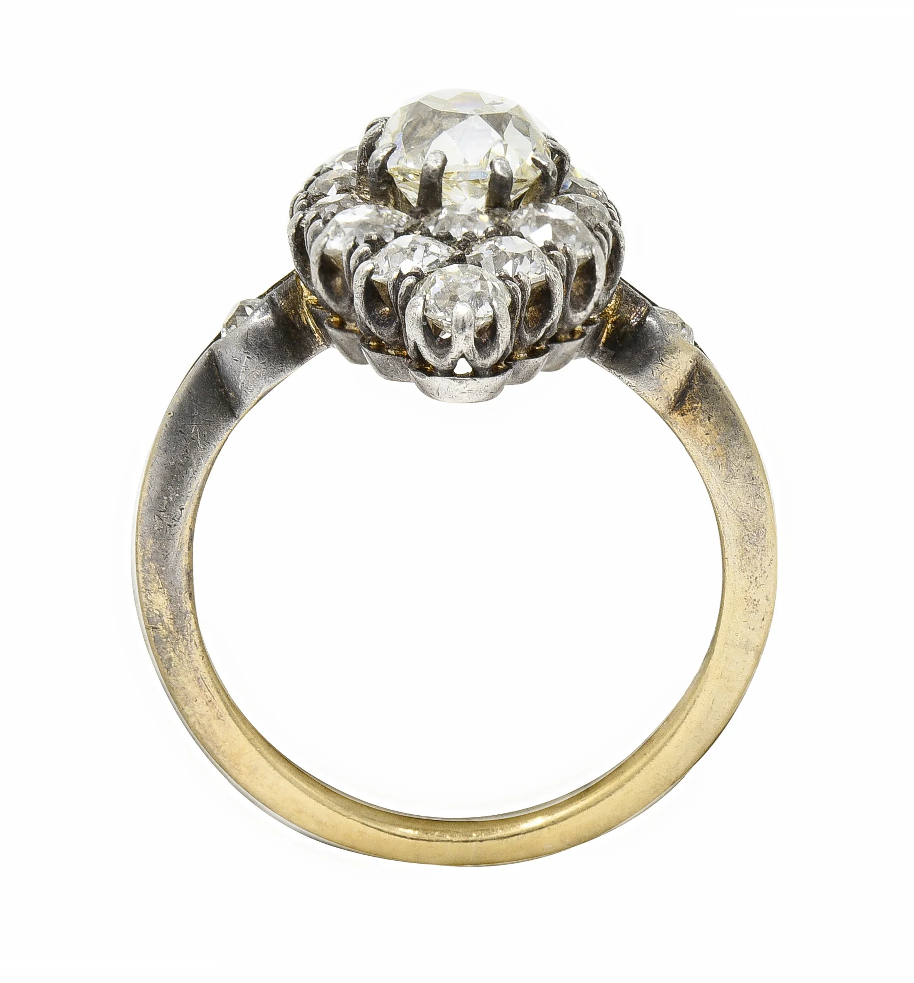 Victorian 1849 2.88 CTW Silver 18 Karat Gold Antique Navette Cluster Ring - Image 10