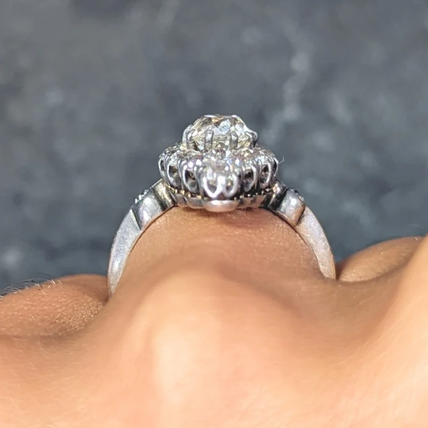 Victorian 1849 2.88 CTW Silver 18 Karat Gold Antique Navette Cluster Ring - Image 13
