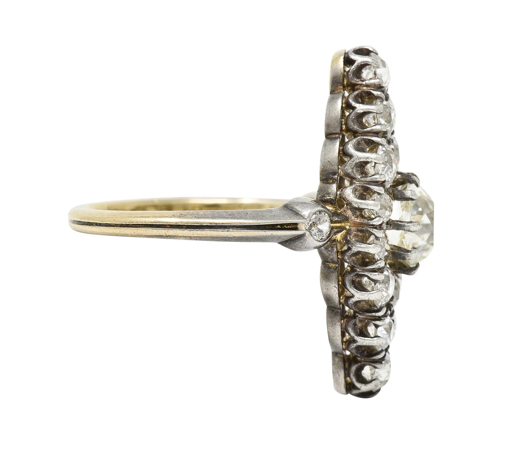Victorian 1849 2.88 CTW Silver 18 Karat Gold Antique Navette Cluster Ring - Image 3