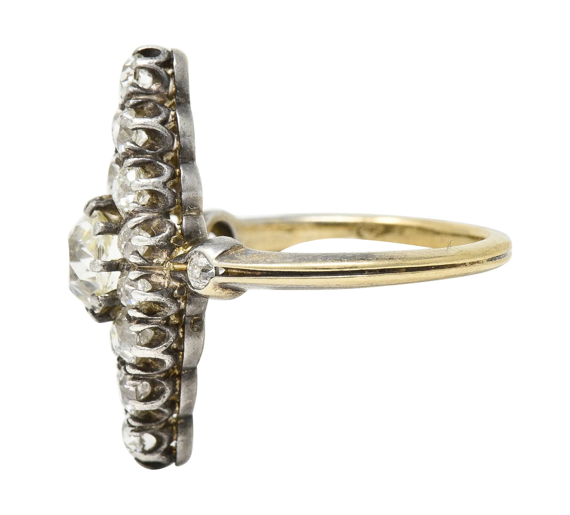 Victorian 1849 2.88 CTW Silver 18 Karat Gold Antique Navette Cluster Ring - Image 5