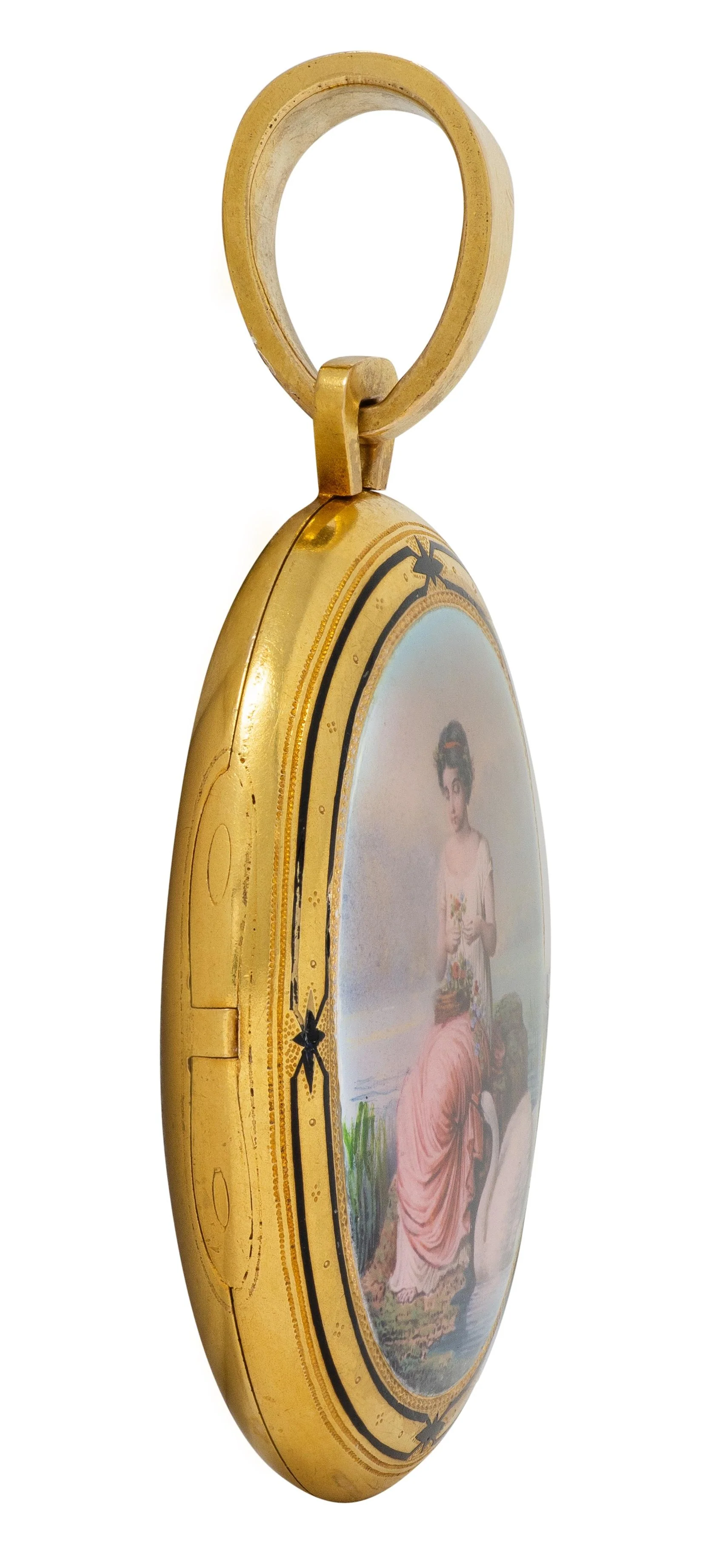 Victorian 1871 Painted Enamel 18 Karat Yellow Gold Antique Locket Pendant - Image 5