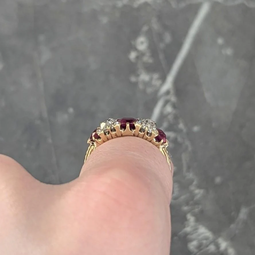 Victorian 2.02 CTW No Heat Burma Ruby Old Mine Cut Diamond 18 Karat Yellow Gold Band Ring GIA - Image 8
