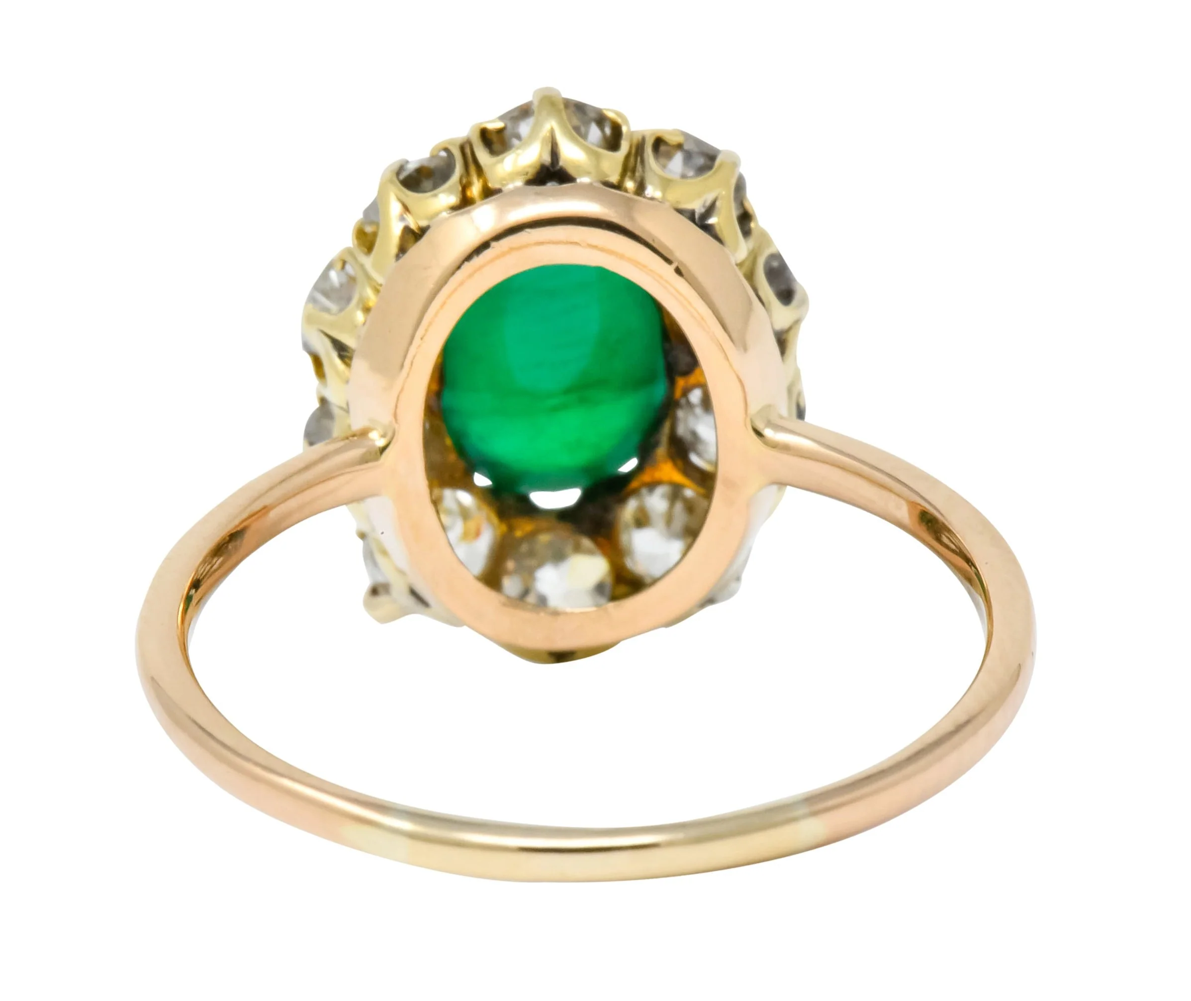 Victorian 2.10 CTW Emerald Diamond 14 Karat Gold Cluster Ring - Image 4