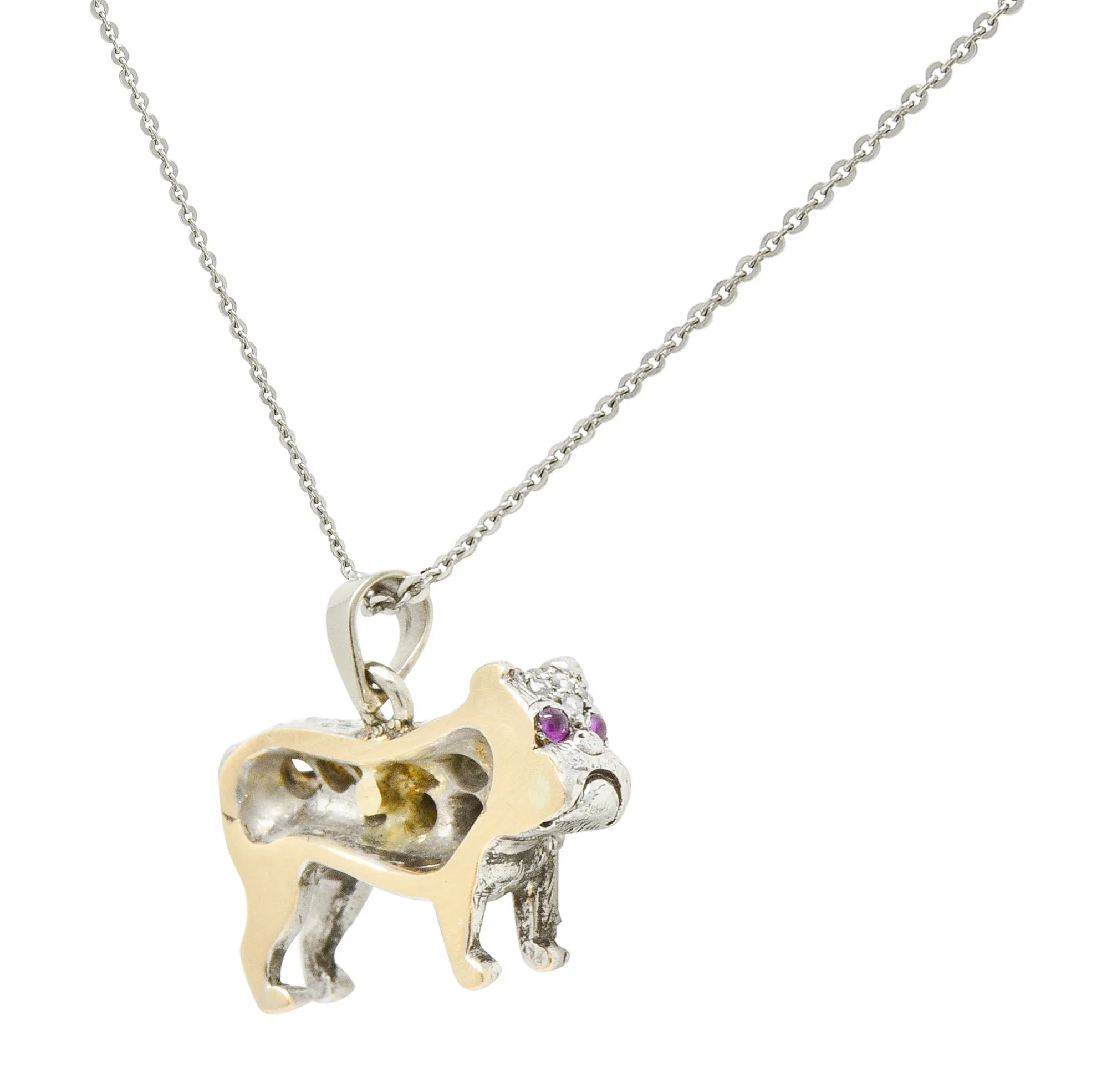 Victorian 2.10 CTW Pave Diamond Silver-Topped Gold Bulldog Pendant Necklace - Image 10