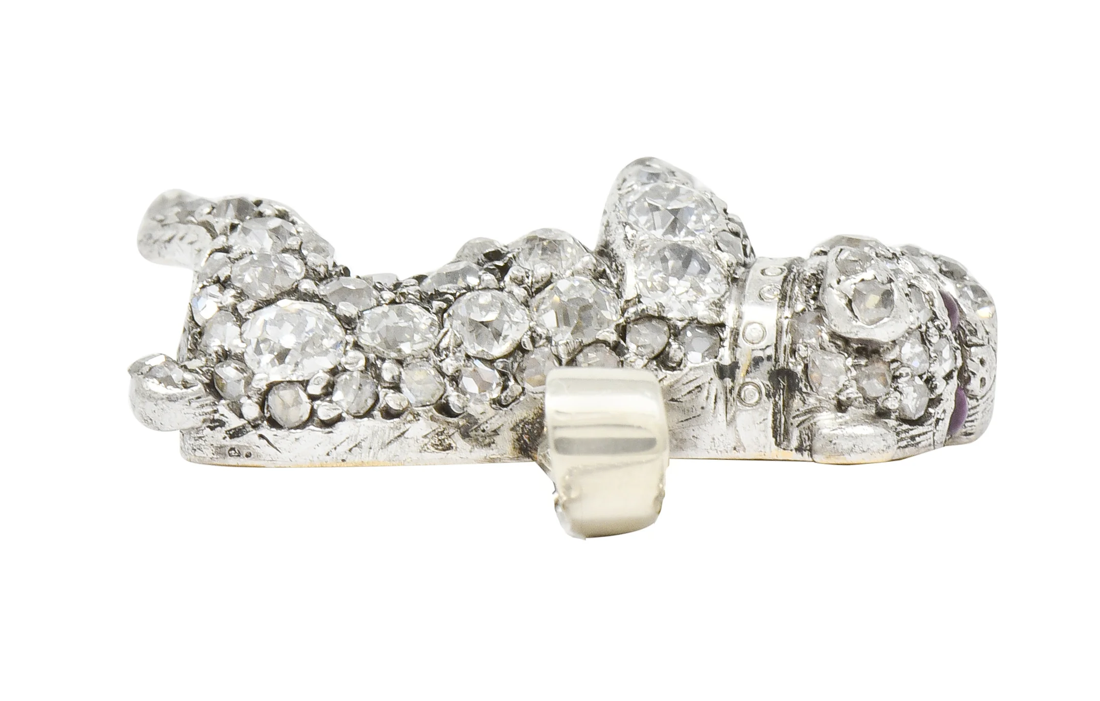 Victorian 2.10 CTW Pave Diamond Silver-Topped Gold Bulldog Pendant Necklace - Image 12