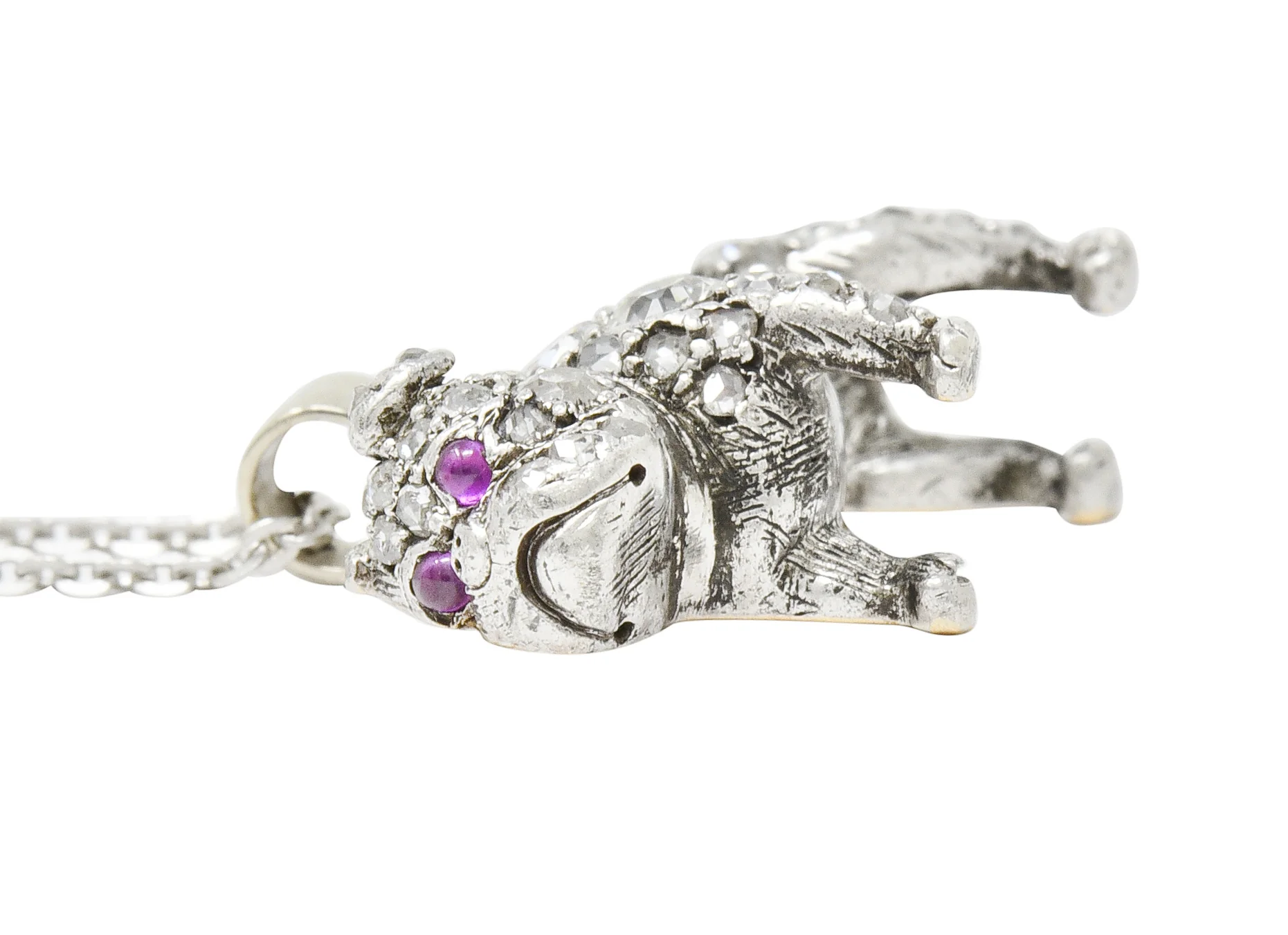 Victorian 2.10 CTW Pave Diamond Silver-Topped Gold Bulldog Pendant Necklace - Image 14
