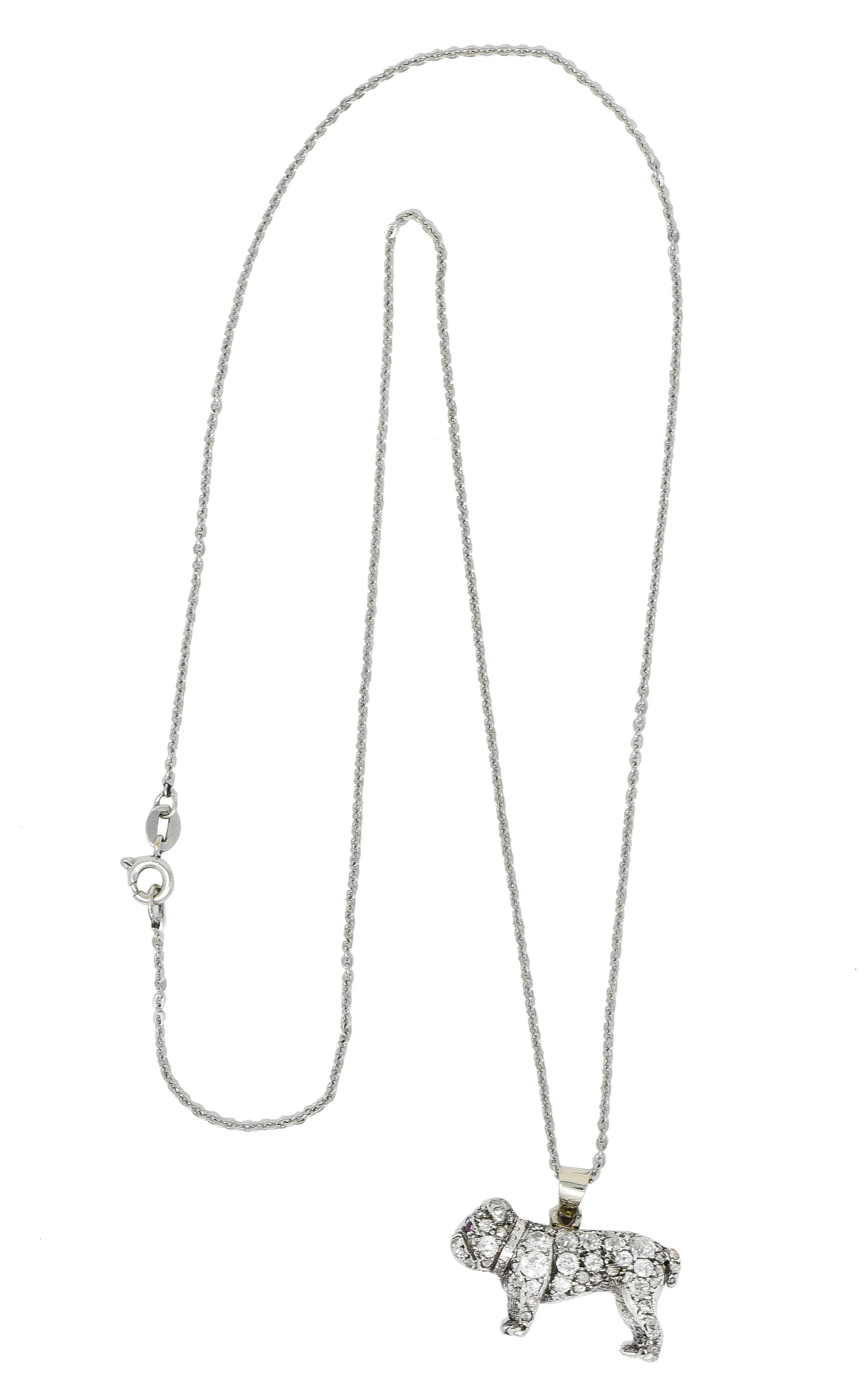 Victorian 2.10 CTW Pave Diamond Silver-Topped Gold Bulldog Pendant Necklace - Image 2