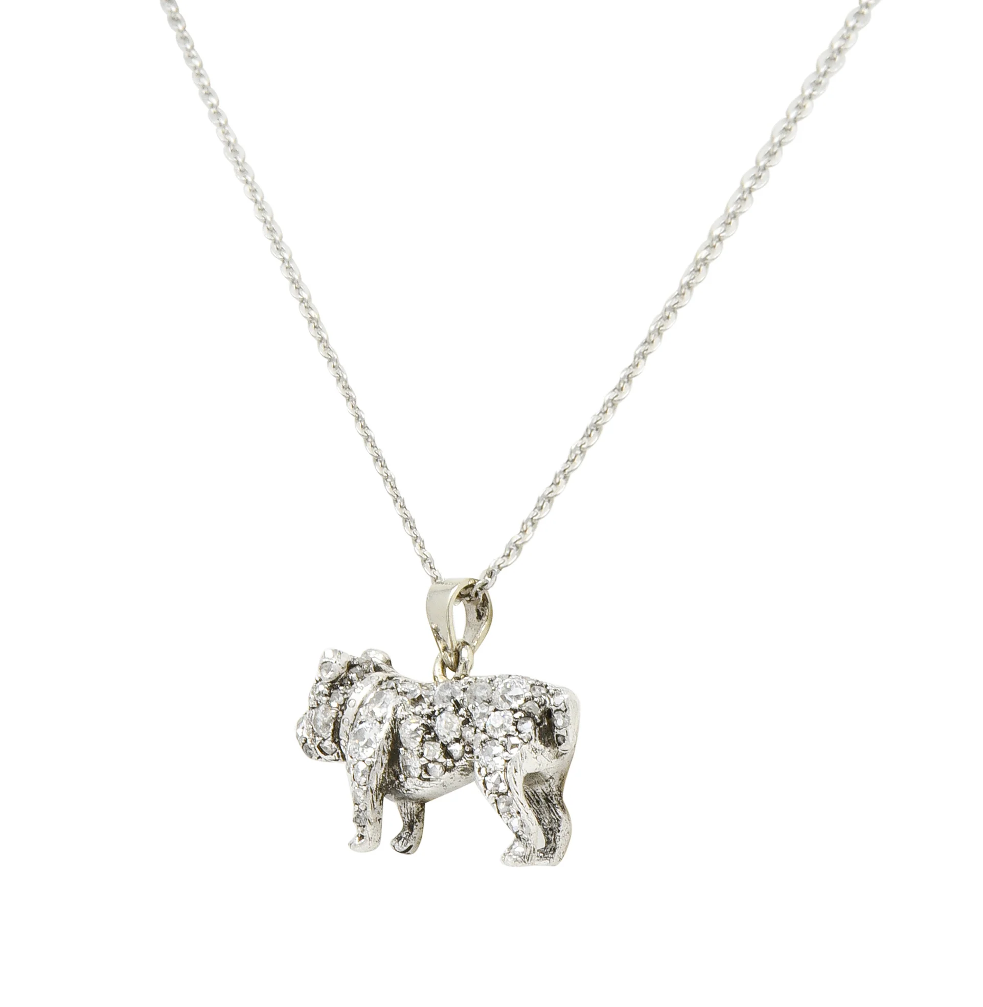 Victorian 2.10 CTW Pave Diamond Silver-Topped Gold Bulldog Pendant Necklace - Image 4