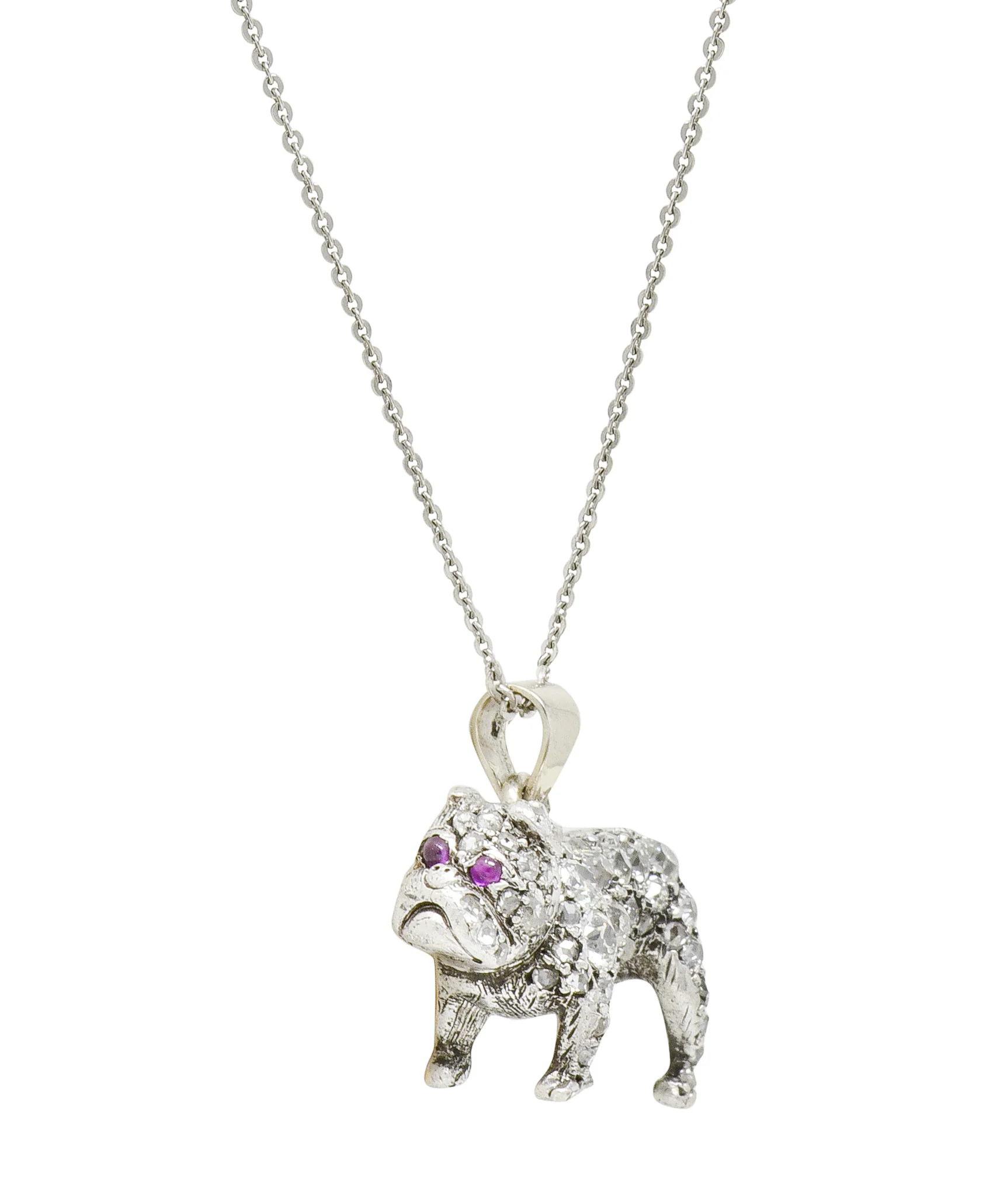 Victorian 2.10 CTW Pave Diamond Silver-Topped Gold Bulldog Pendant Necklace - Image 5
