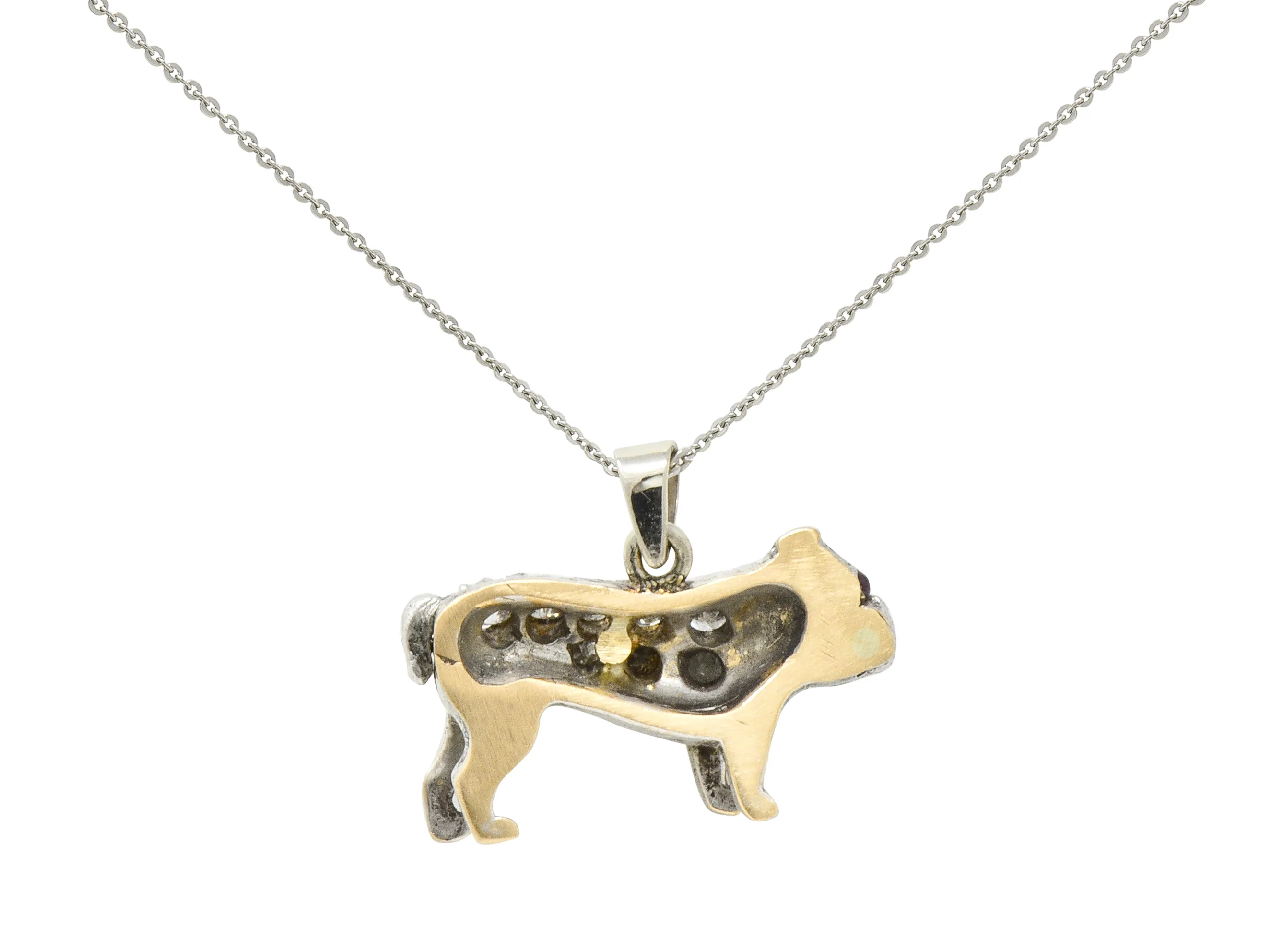 Victorian 2.10 CTW Pave Diamond Silver-Topped Gold Bulldog Pendant Necklace - Image 9