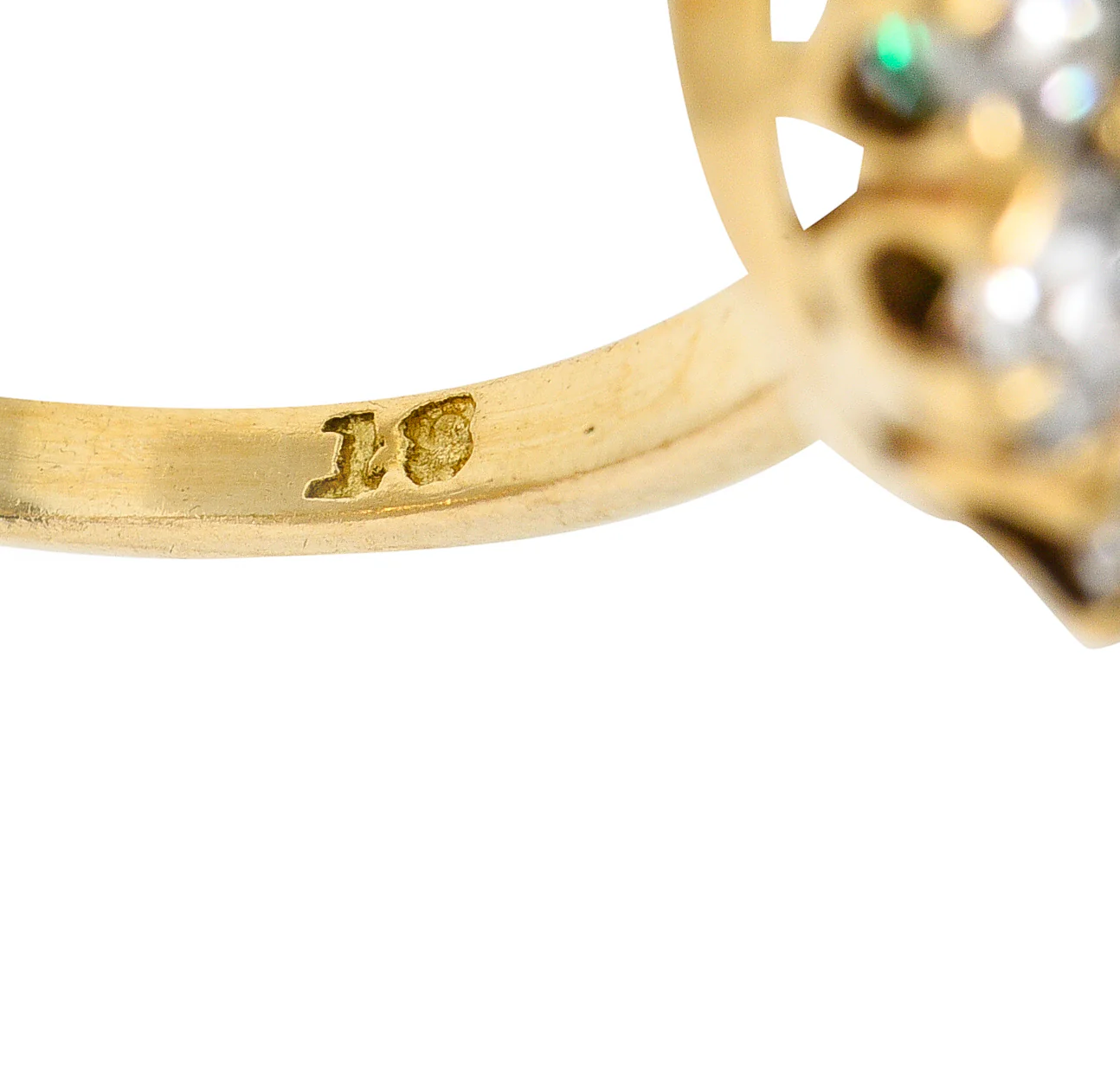 Victorian 2.11 CTW Cushion Cut Colombian Emerald Old European Cut Diamond 18 Karat Yellow Gold Cluster Ring GIA - Image 7