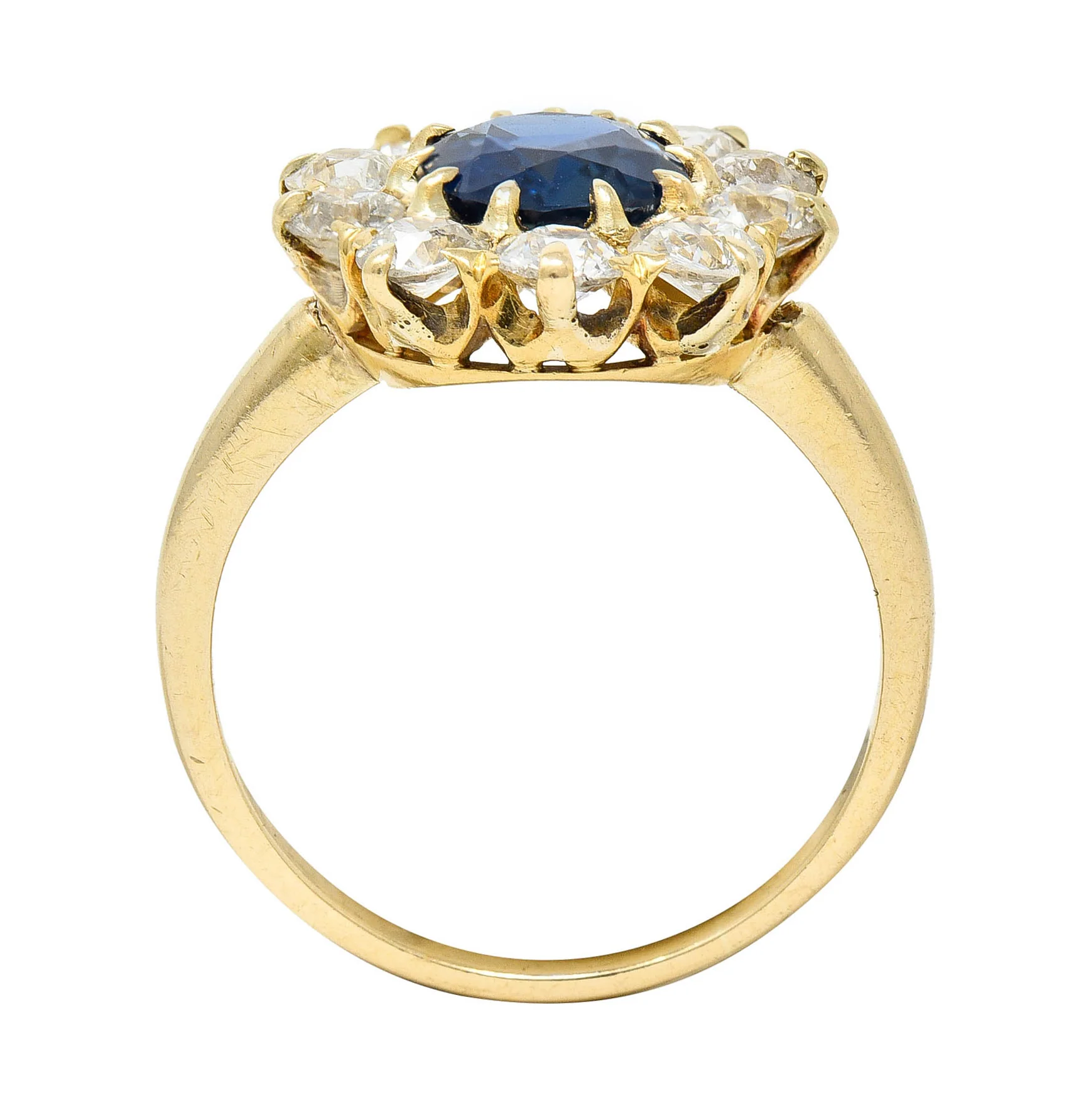 Victorian 2.15 CTW Sapphire Diamond 14 Karat Gold Cluster Ring - Image 7