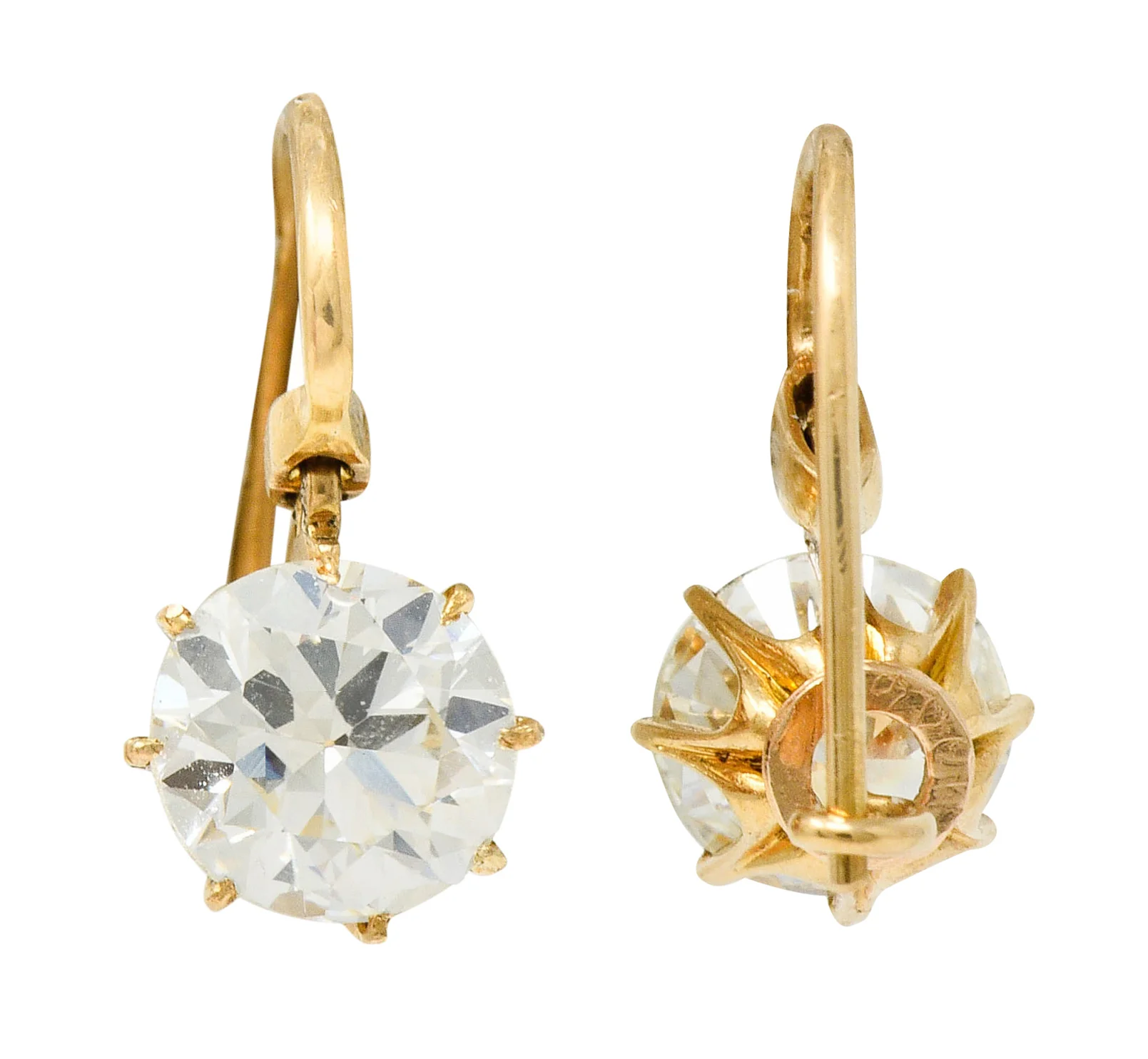 Victorian 2.17 CTW Diamond 14 Karat Gold Drop Earrings GIA - Image 2