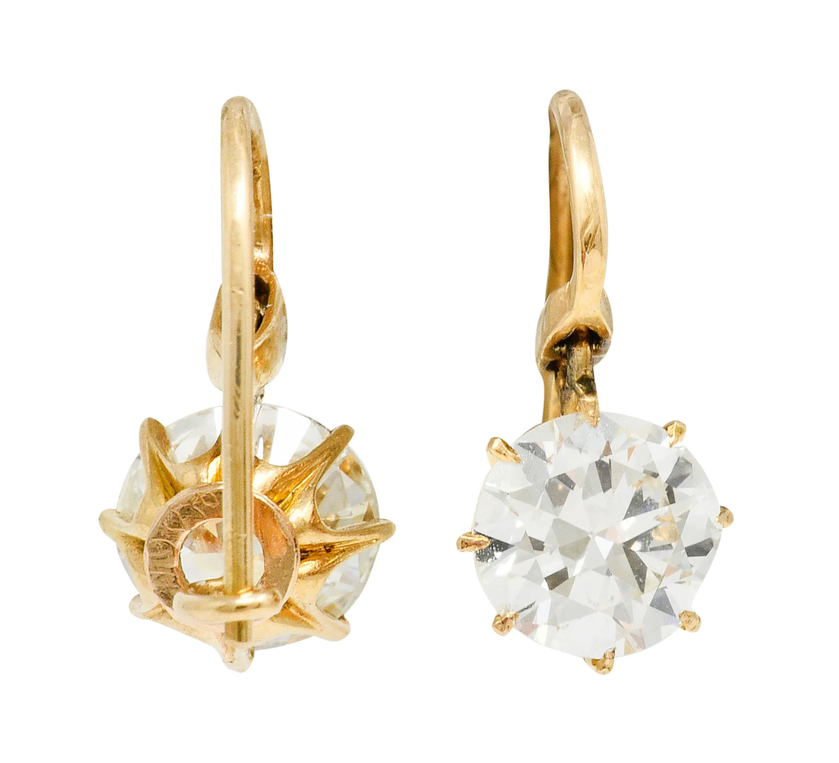 Victorian 2.17 CTW Diamond 14 Karat Gold Drop Earrings GIA - Image 3