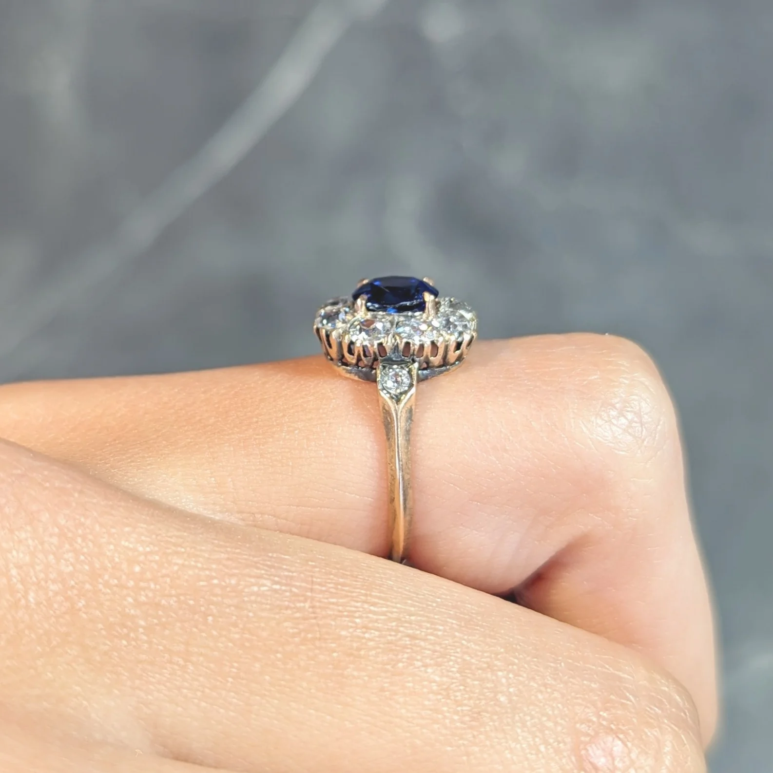 Victorian 2.18 CTW No Heat Burma Sapphire Diamond 18 Karat Rose Gold Antique Halo Ring AGL - Image 15