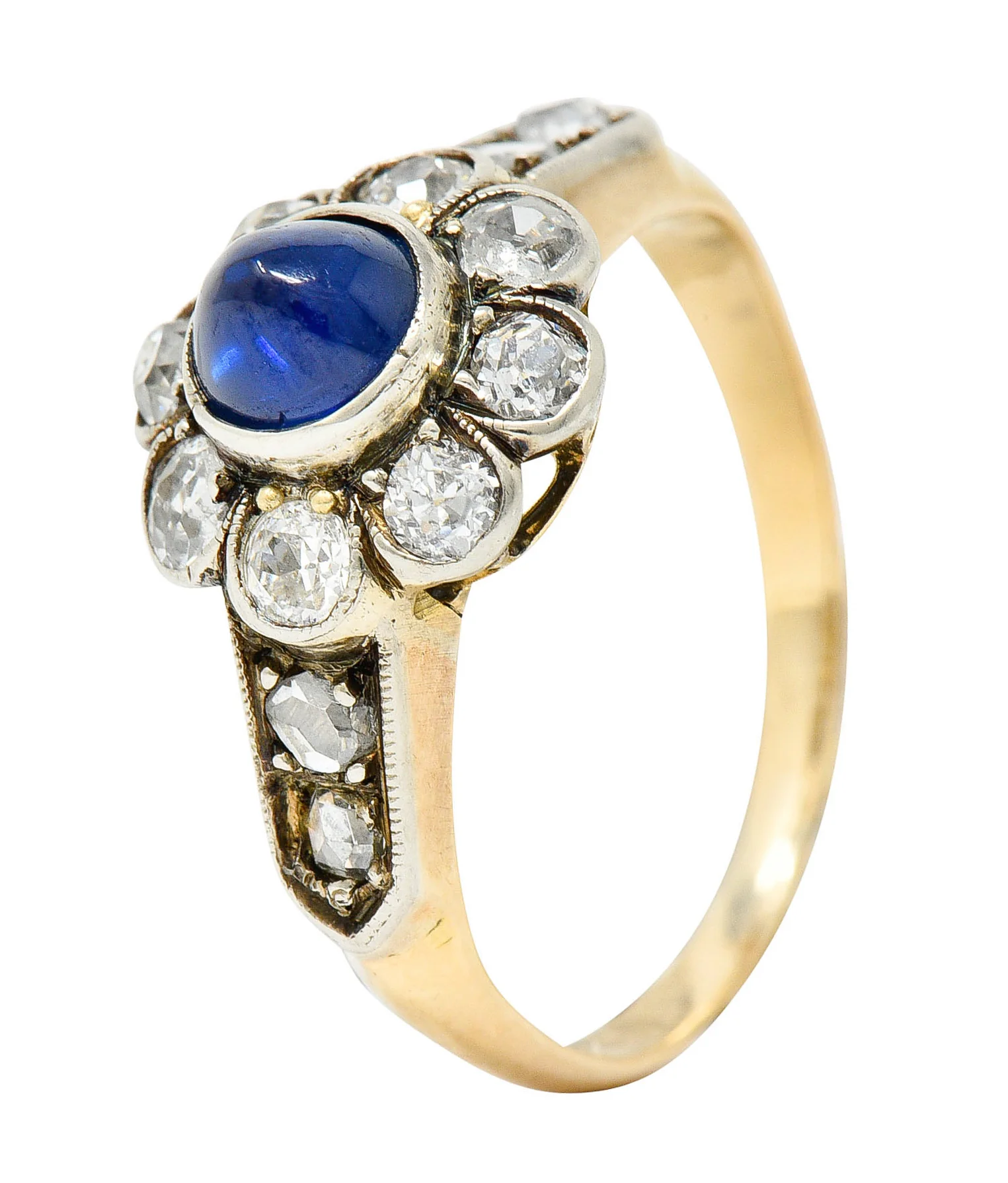 Victorian 2.25 CTW Sapphire Diamond Silver-Topped 14 Karat Gold Cluster Ring - Image 10