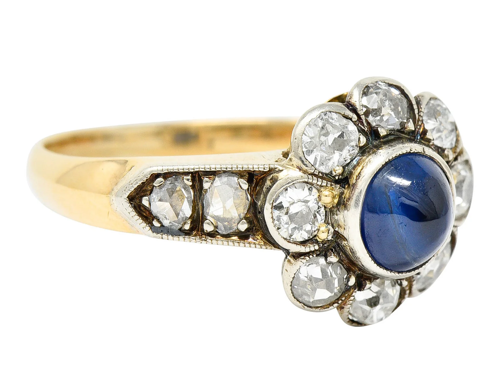 Victorian 2.25 CTW Sapphire Diamond Silver-Topped 14 Karat Gold Cluster Ring - Image 2