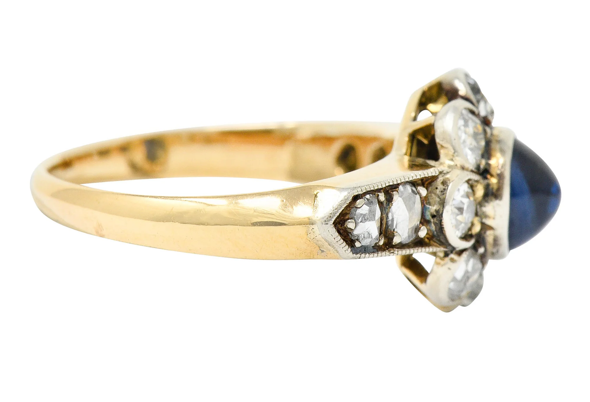 Victorian 2.25 CTW Sapphire Diamond Silver-Topped 14 Karat Gold Cluster Ring - Image 3