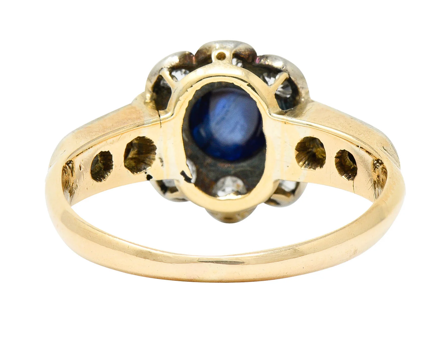 Victorian 2.25 CTW Sapphire Diamond Silver-Topped 14 Karat Gold Cluster Ring - Image 4