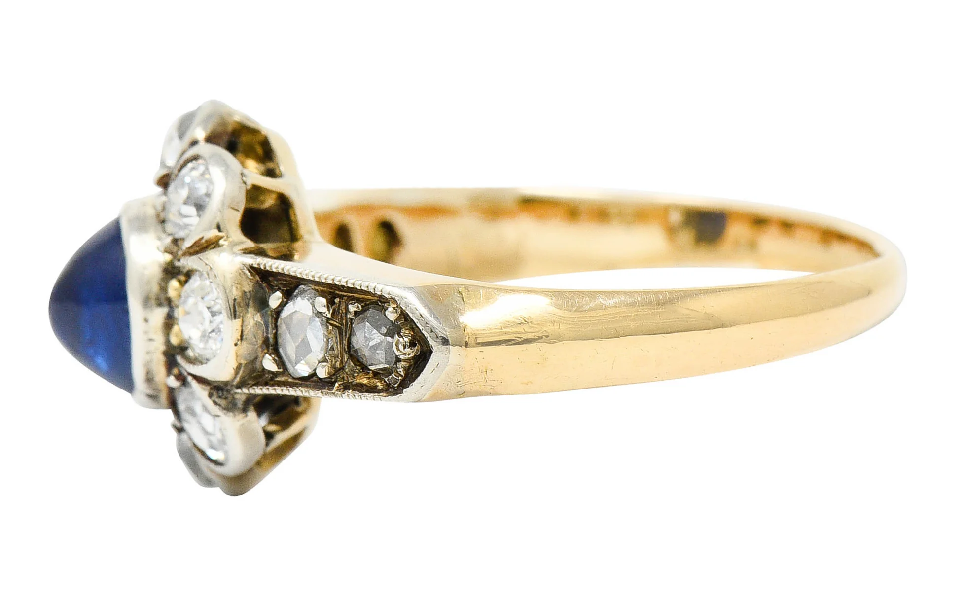 Victorian 2.25 CTW Sapphire Diamond Silver-Topped 14 Karat Gold Cluster Ring - Image 5