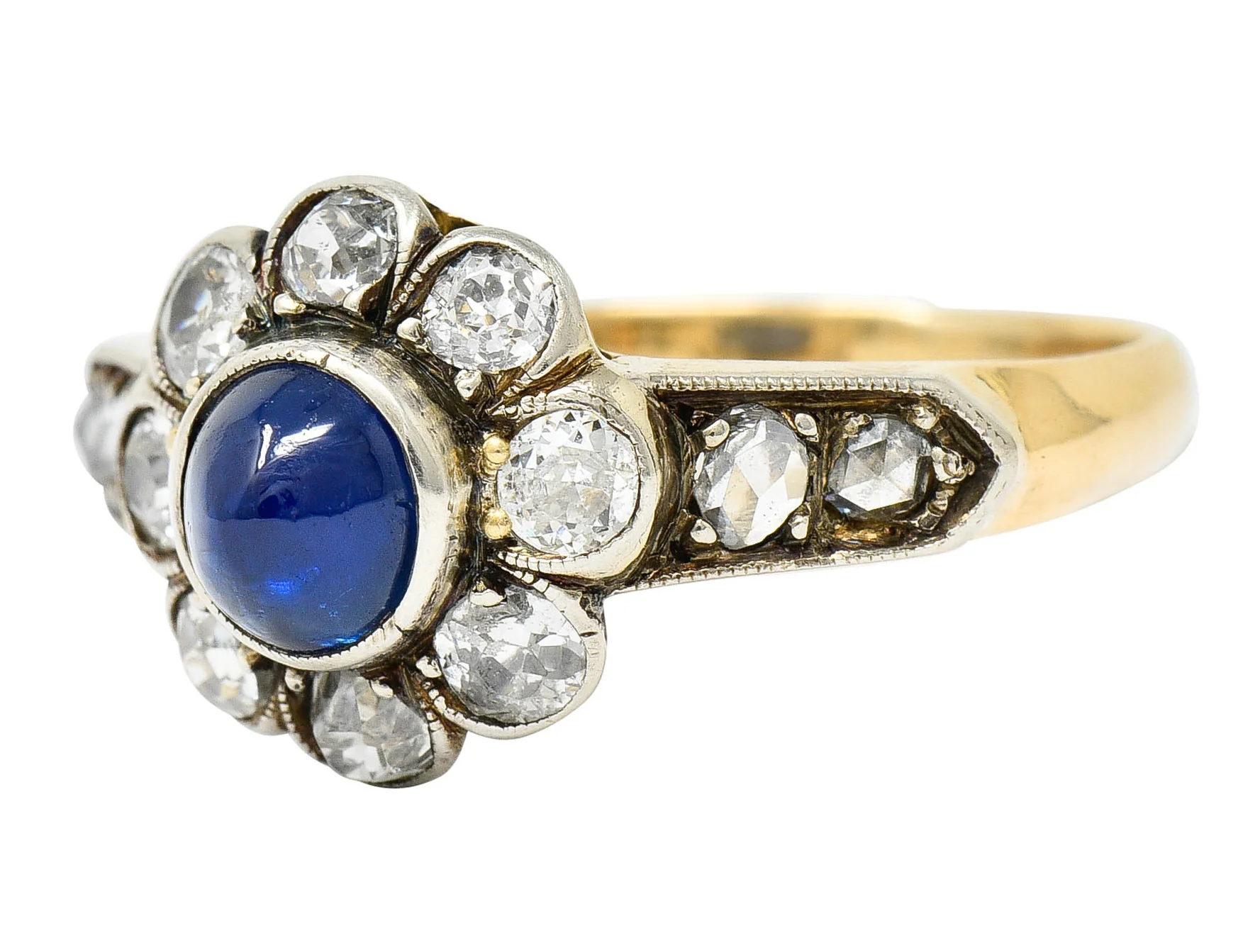 Victorian 2.25 CTW Sapphire Diamond Silver-Topped 14 Karat Gold Cluster Ring - Image 6