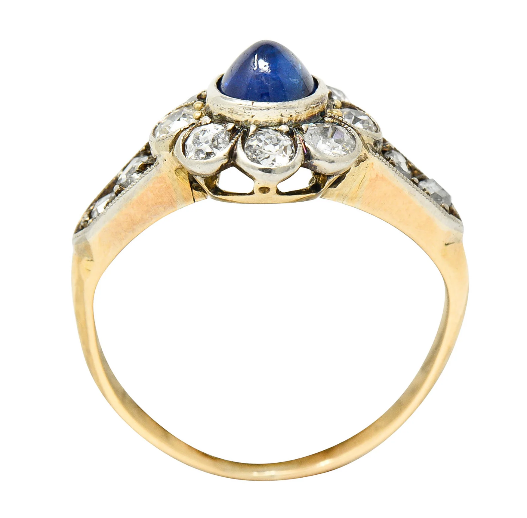 Victorian 2.25 CTW Sapphire Diamond Silver-Topped 14 Karat Gold Cluster Ring - Image 7