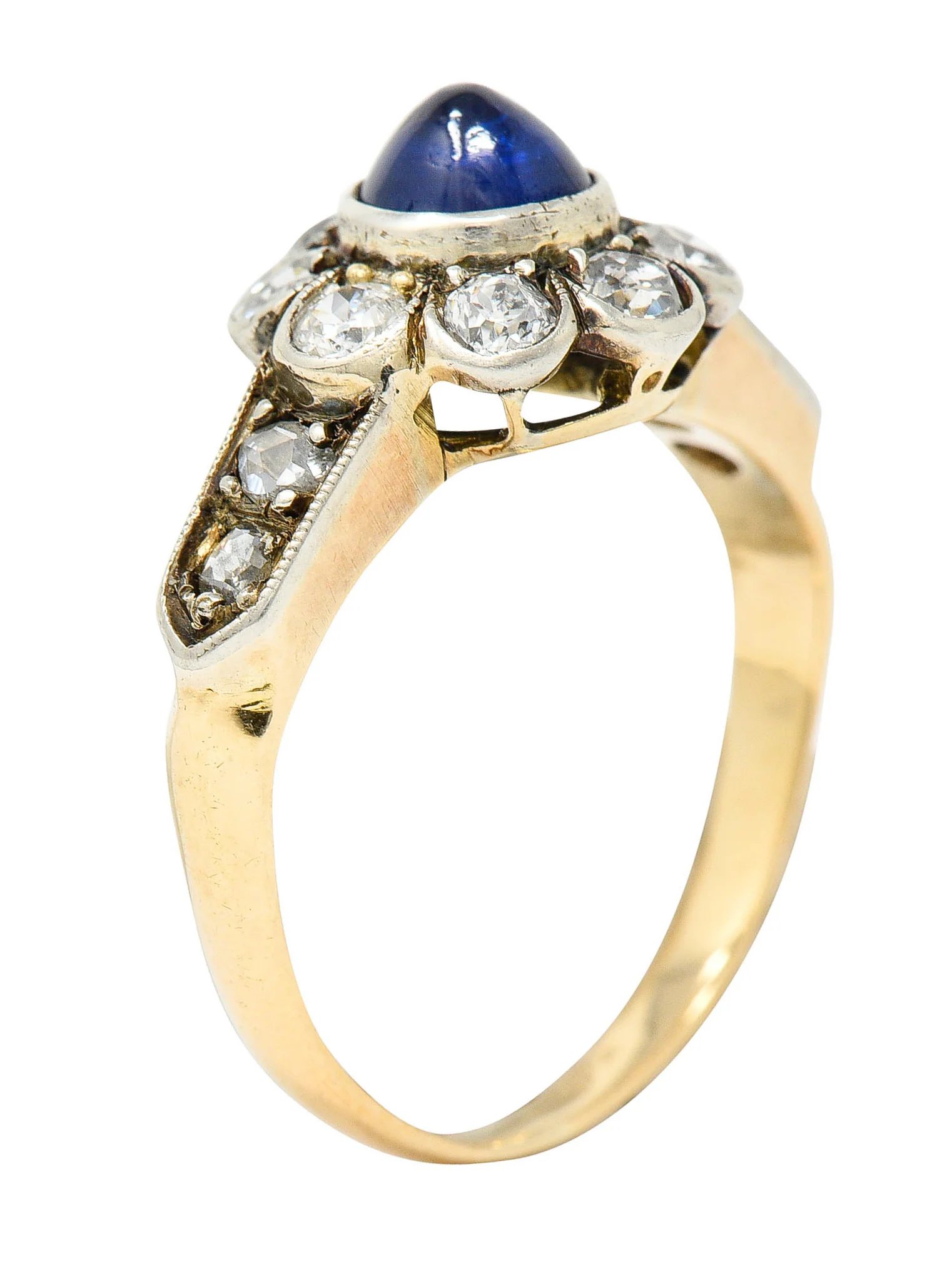Victorian 2.25 CTW Sapphire Diamond Silver-Topped 14 Karat Gold Cluster Ring - Image 8