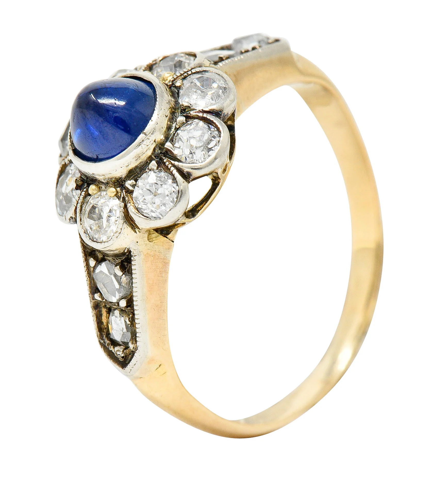 Victorian 2.25 CTW Sapphire Diamond Silver-Topped 14 Karat Gold Cluster Ring - Image 9
