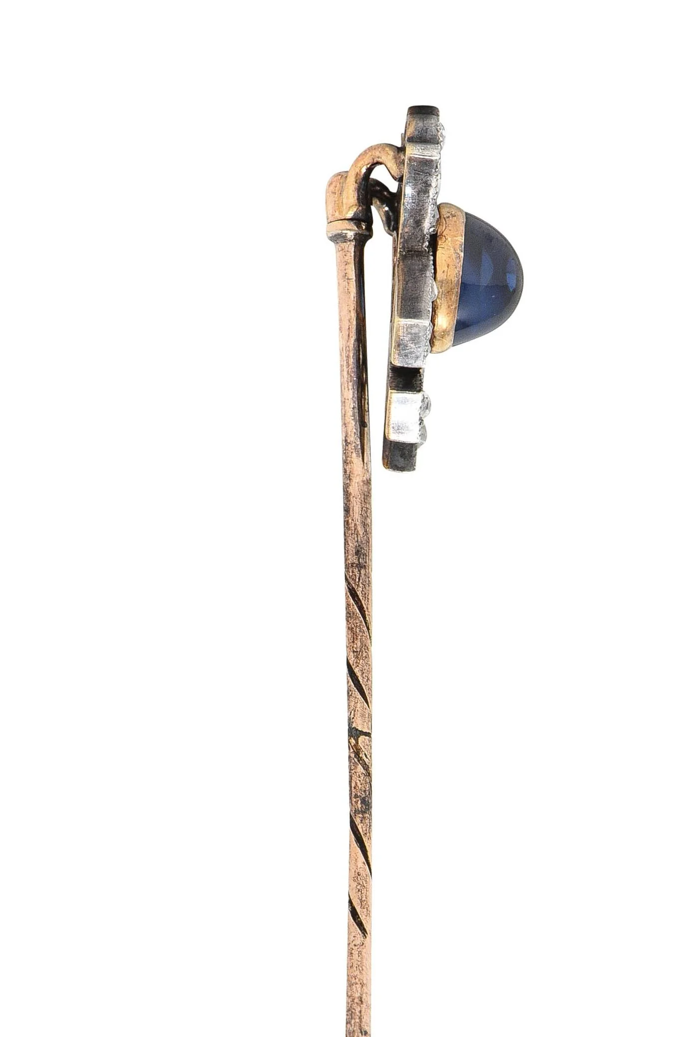 Victorian 2.35 CTW Sapphire Diamond Silver-Topped 14 Karat Rose Gold Antique X Stickpin - Image 5