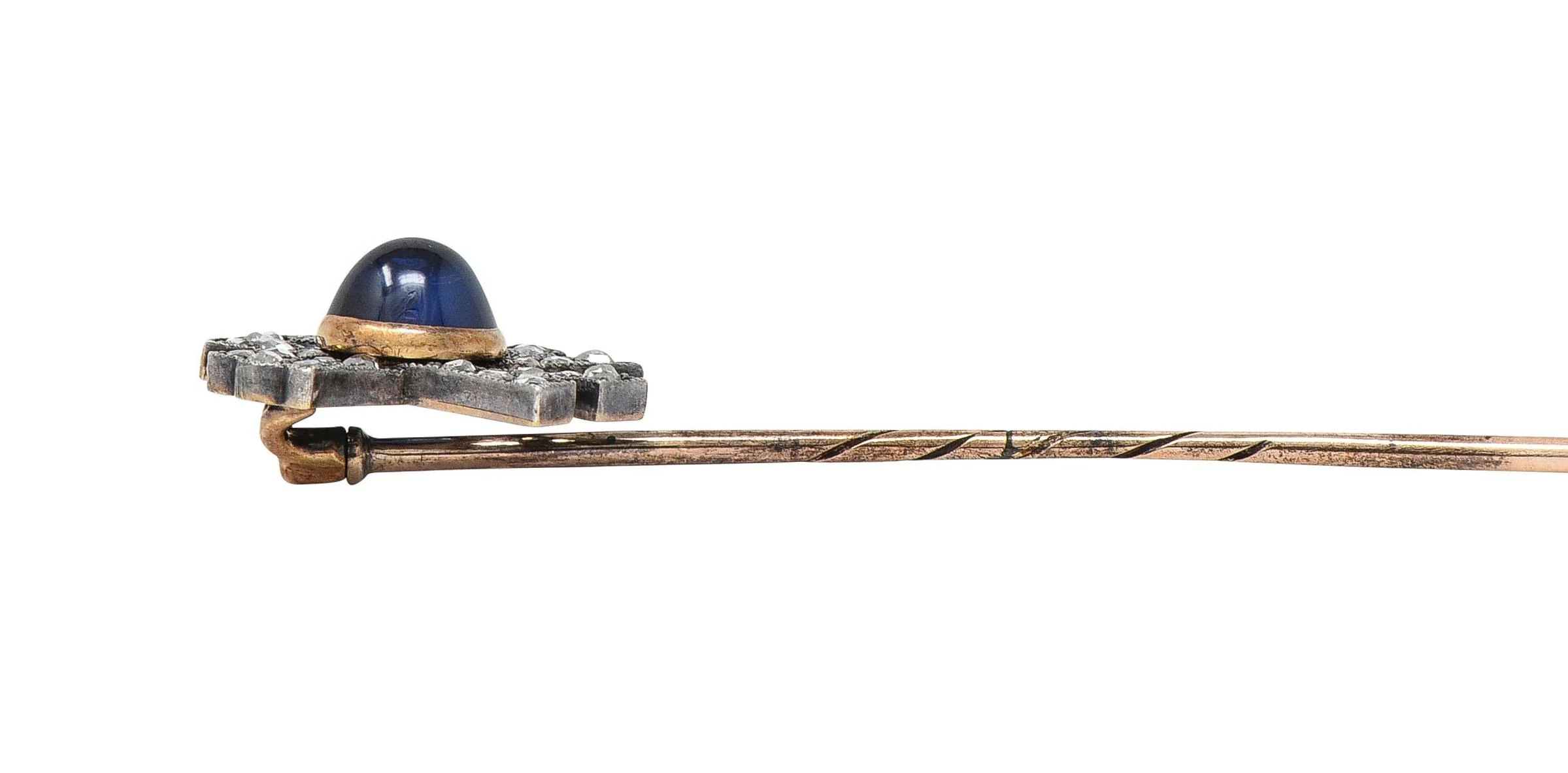 Victorian 2.35 CTW Sapphire Diamond Silver-Topped 14 Karat Rose Gold Antique X Stickpin - Image 7