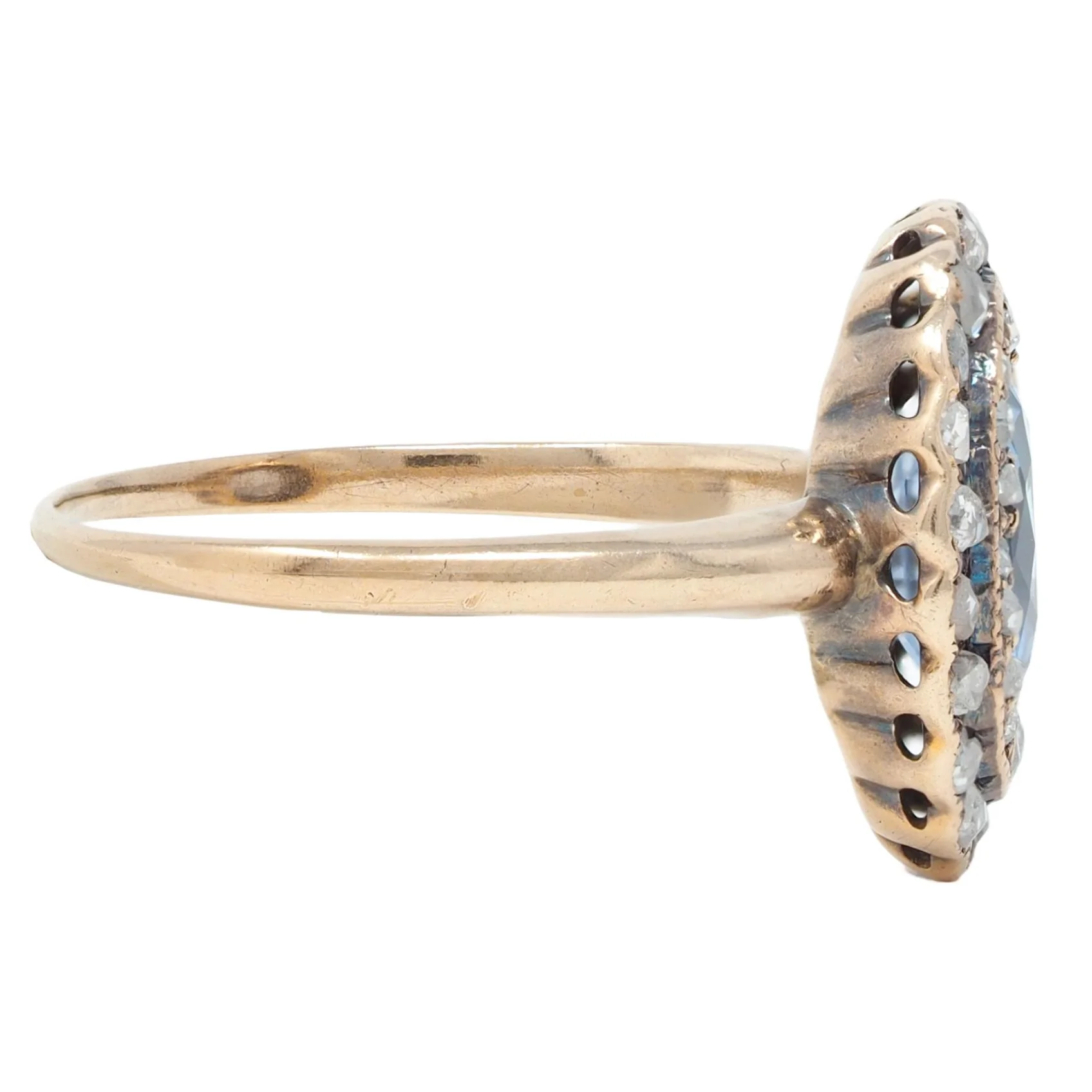 Victorian 2.48 CTW Sapphire Diamond 10 Karat Gold Antique Double Halo Ring - Image 3