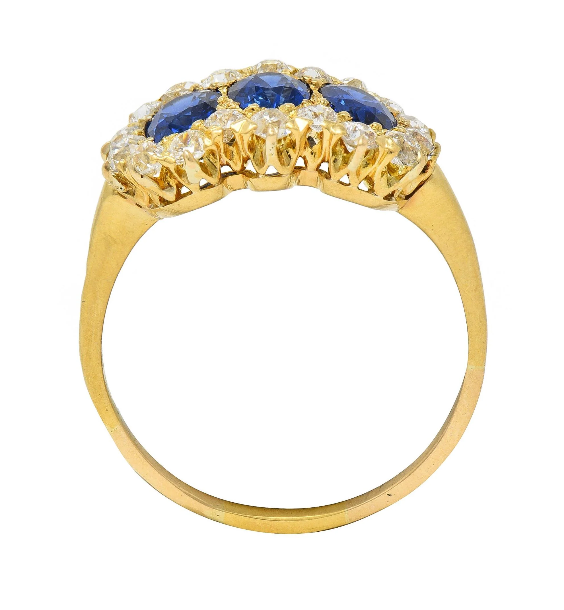 Victorian 2.58 CTW Sapphire Diamond 18 Karat Yellow Gold Antique Cluster Band Ring - Image 7