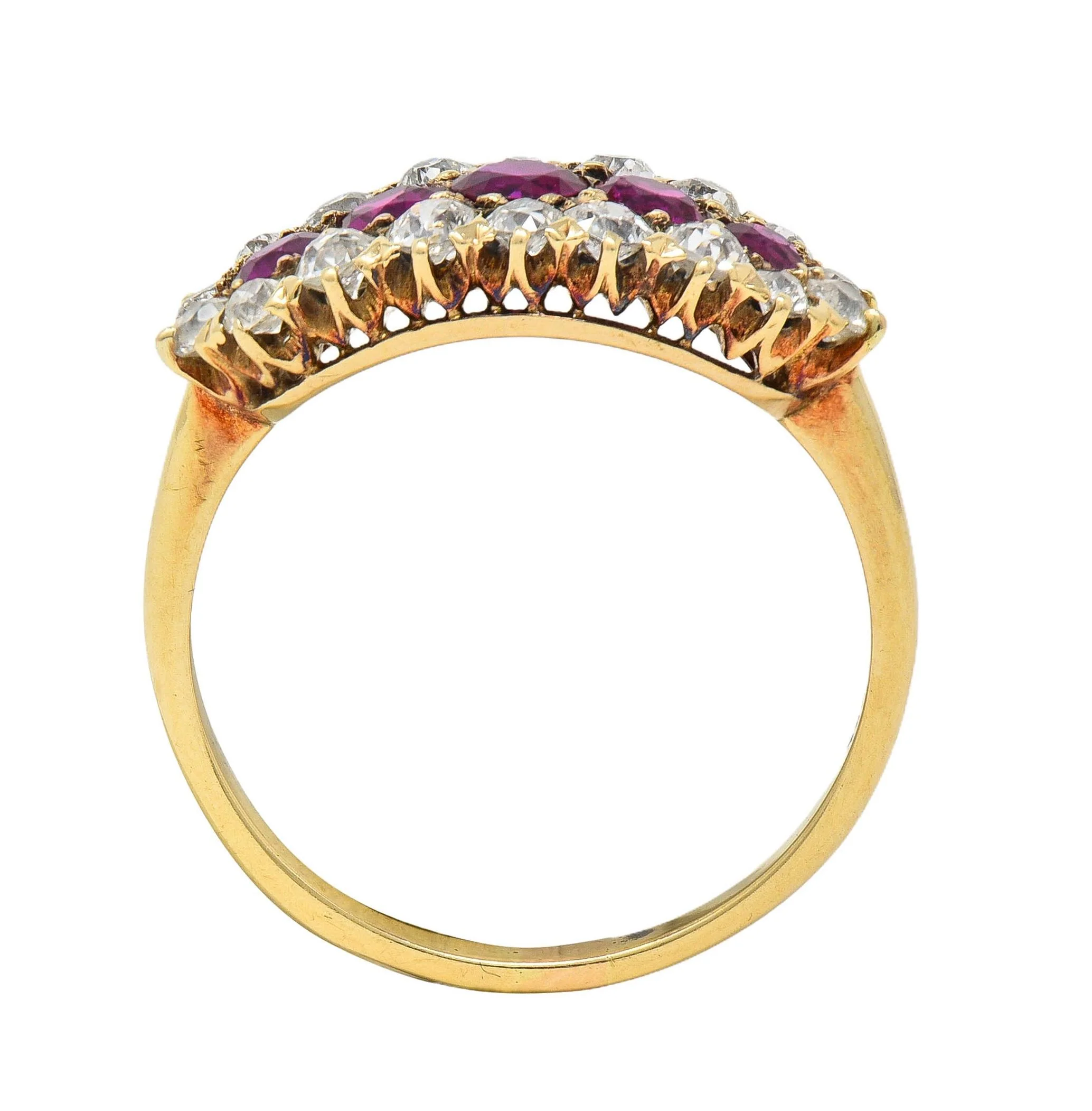 Victorian 2.59 CTW Ruby Diamond 14 Karat Yellow Gold Antique Clustered Band Ring - Image 11