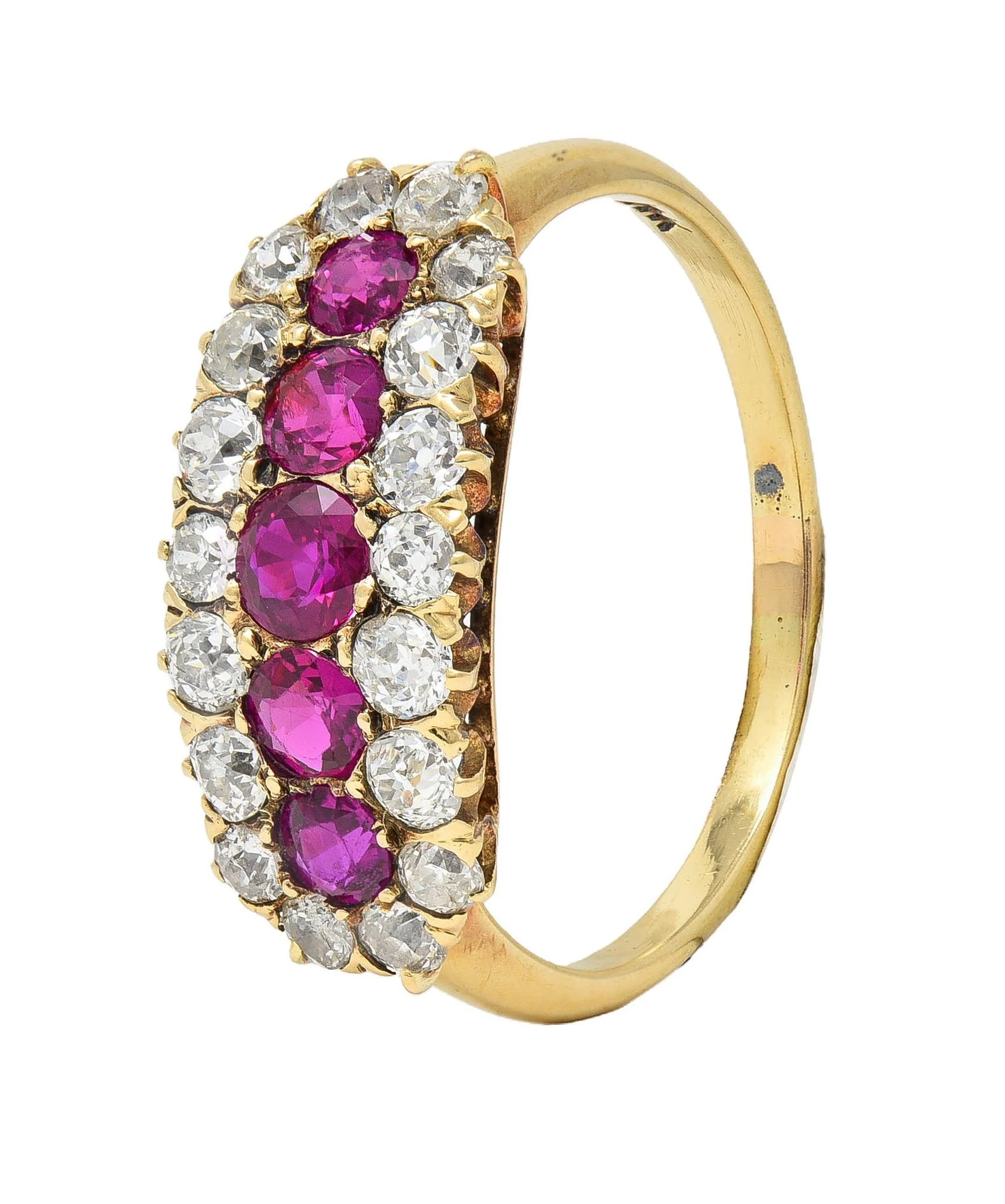 Victorian 2.59 CTW Ruby Diamond 14 Karat Yellow Gold Antique Clustered Band Ring - Image 12