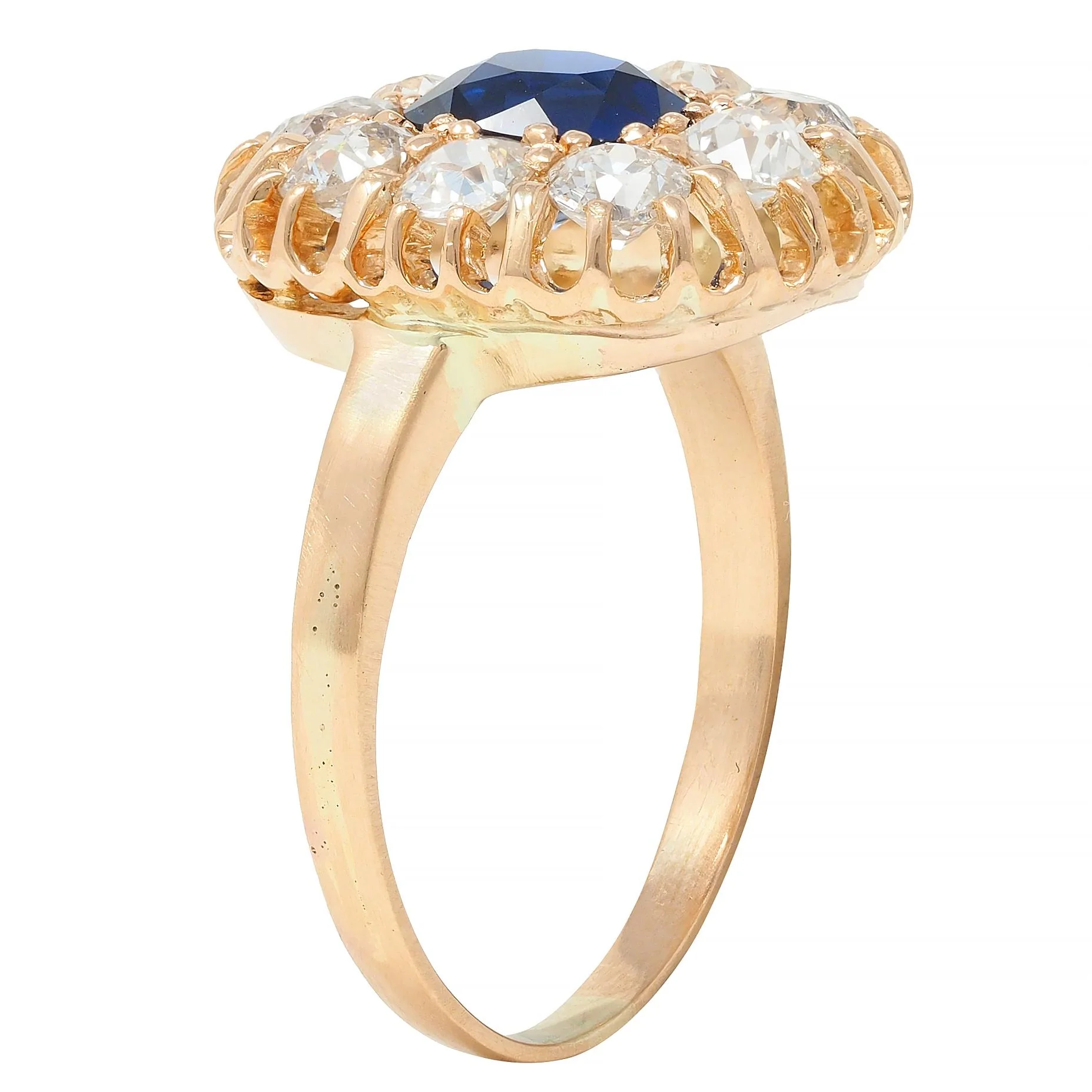 Victorian 2.86 CTW No Heat Sapphire Diamond 18 Karat Gold Antique Halo Ring GIA - Image 2